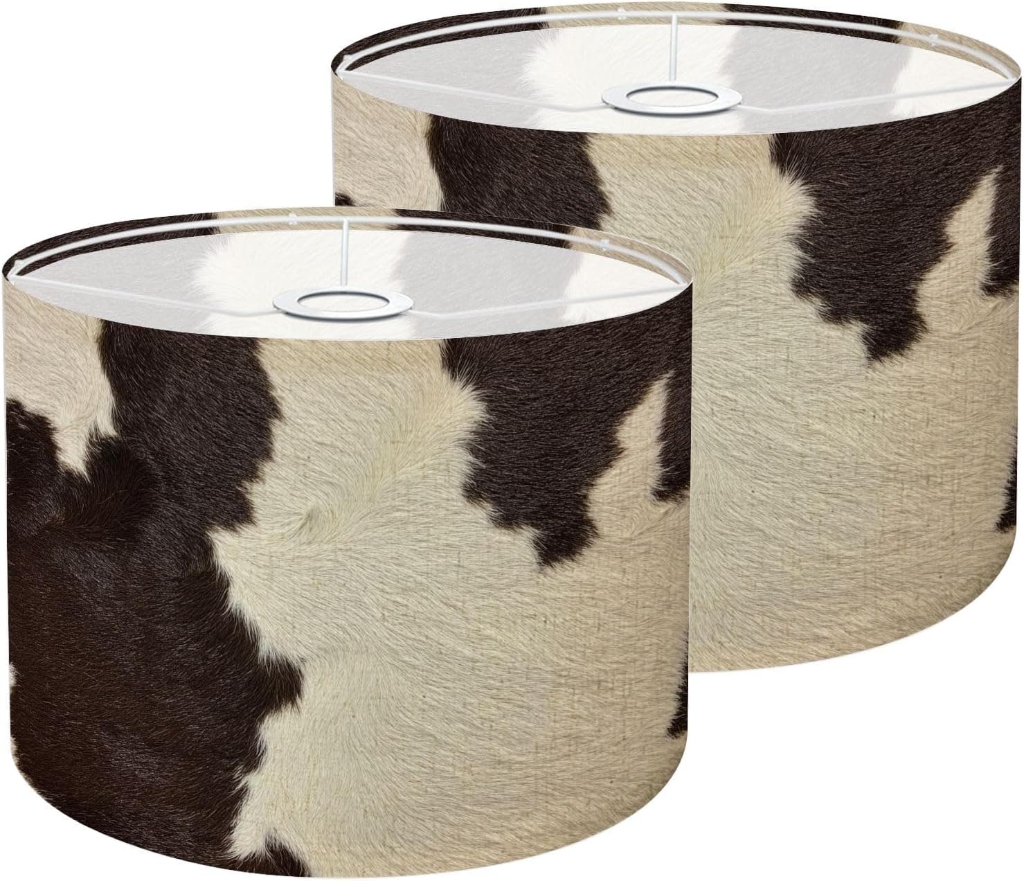 Drum Lamp Shades Set of 2 Real Cowhide Beautiful white brown cowhide Close up cow Lampshades for Floor Lamps Table Lamps Pendant Light 11"x8.9" Large Replacement Linen Lampshade 8.9"x11"-2 Pack Color1 - Image 2