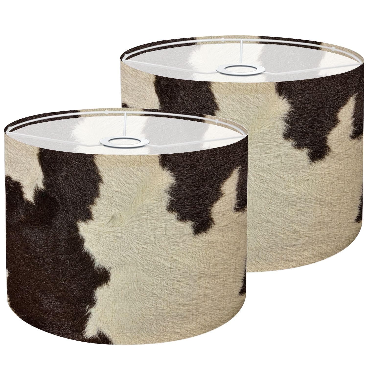 Drum Lamp Shades Set of 2 Real Cowhide Beautiful white brown cowhide Close up cow Lampshades for Floor Lamps Table Lamps Pendant Light 11"x8.9" Large Replacement Linen Lampshade 8.9"x11"-2 Pack Color1