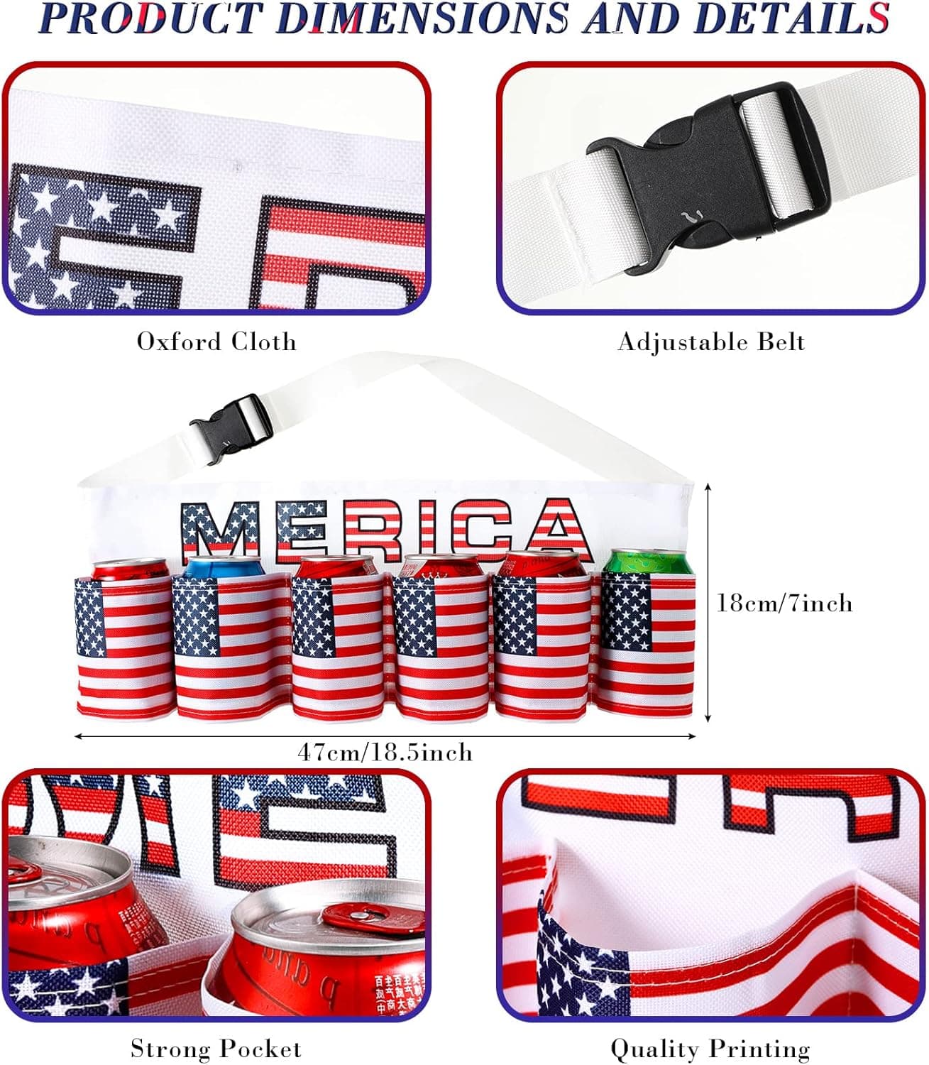 2 Pcs Halloween Costume America Beverage Beer Belt Holder and Mullet Wigs Headband 4th of July Patriotic USA Flag Beer Gift for Men Christmas - Image 3