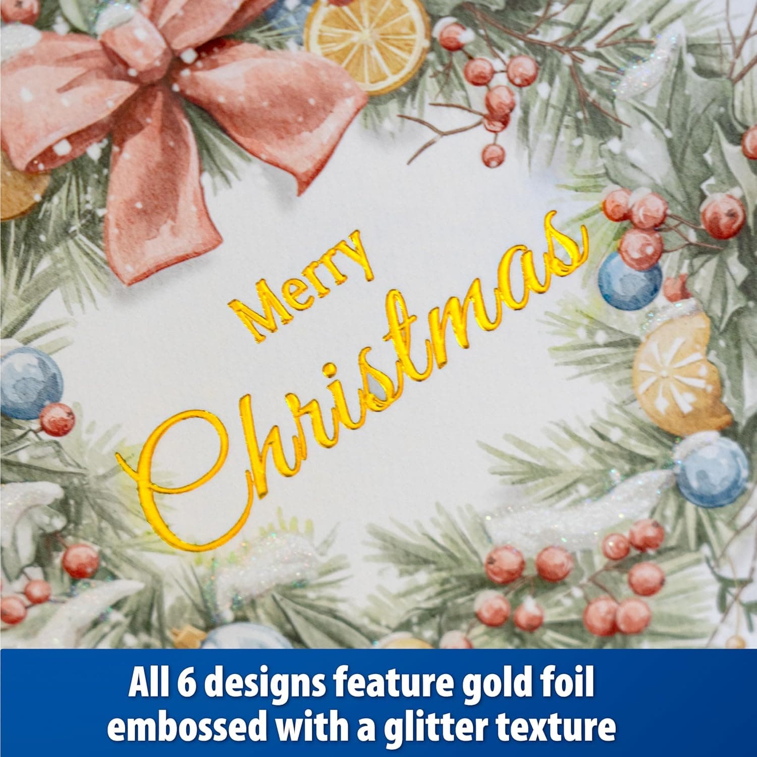 24 Christmas Cards Assortment, Festive Gold Foil Glitter Watercolor Bulk Xmas Cards with Envelopes & Messages - 6 Patterns, 4 3/4" x 7" for Friends, Family, Kids, Boys & Girls multi - Image 3