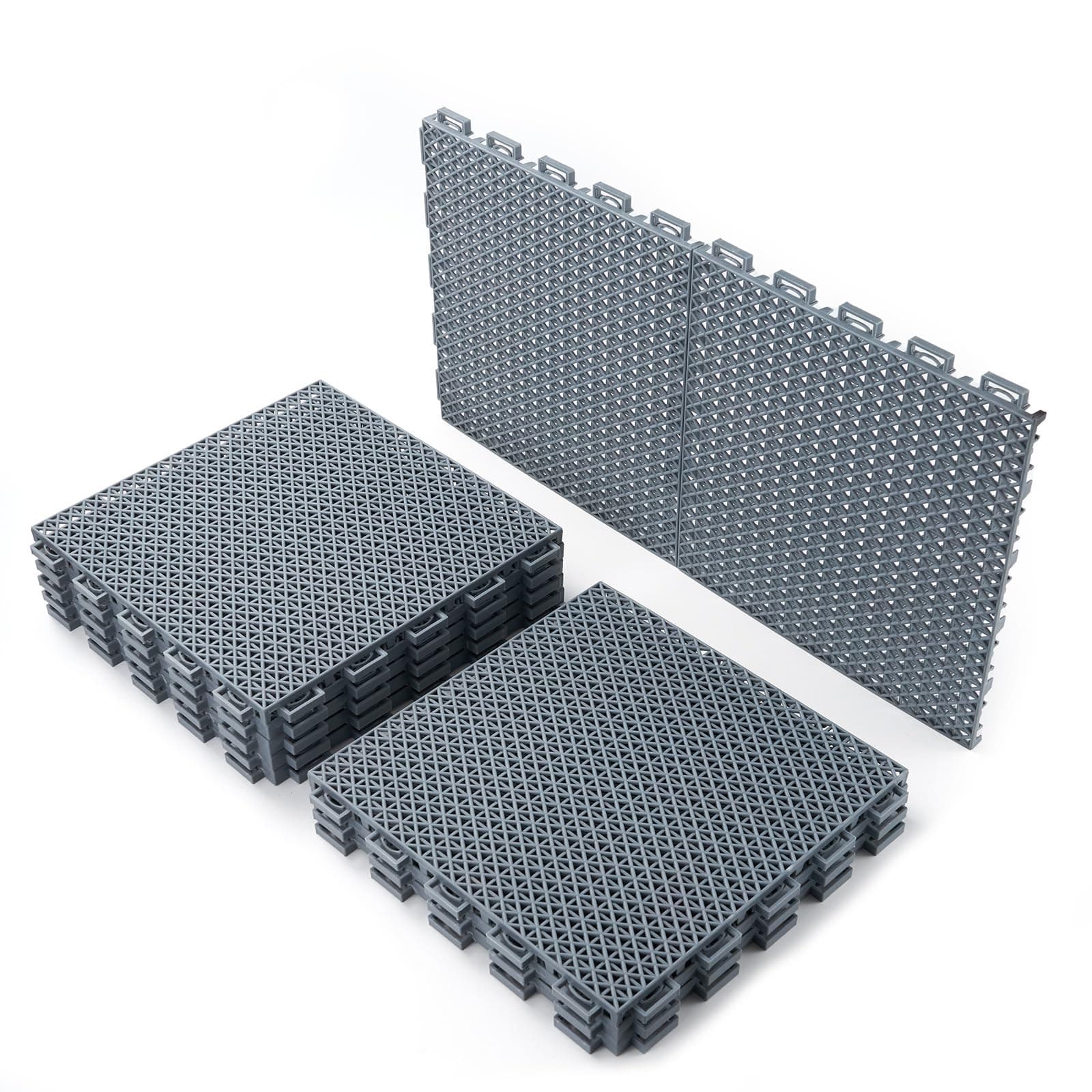 Fast-Drying Outdoor Decking for Garden, Kennel, Storage Shed, Basement, Garage, Patio, Bathroom, 10 PCS 12''x12''x0.59'' Heavy-Duty Interlocking Decking Tiles, Maximum Bearing Capacity up to 6613 LBs 12''x12''x0.59'' 10 pcs Grey