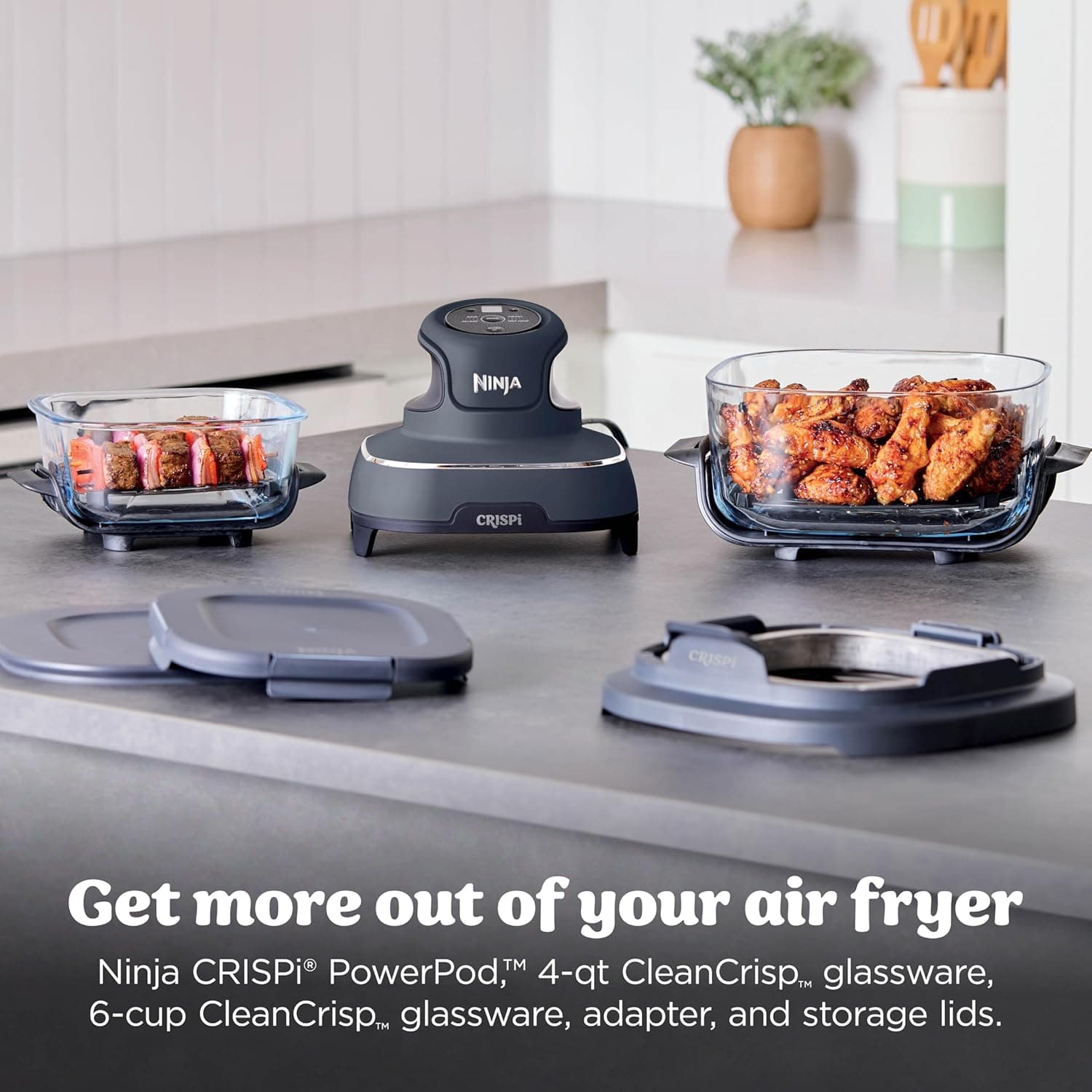 Ninja Crispi 4-in-1 Portable Glass Air Fryer Cooking System, 1500W, 4QT & 6-Cup TempWare Glass Containers with Storage Lids, Microwave, Freezer & Dishwasher Safe, Cyberspace Gray, FN101GY Navy - Image 3