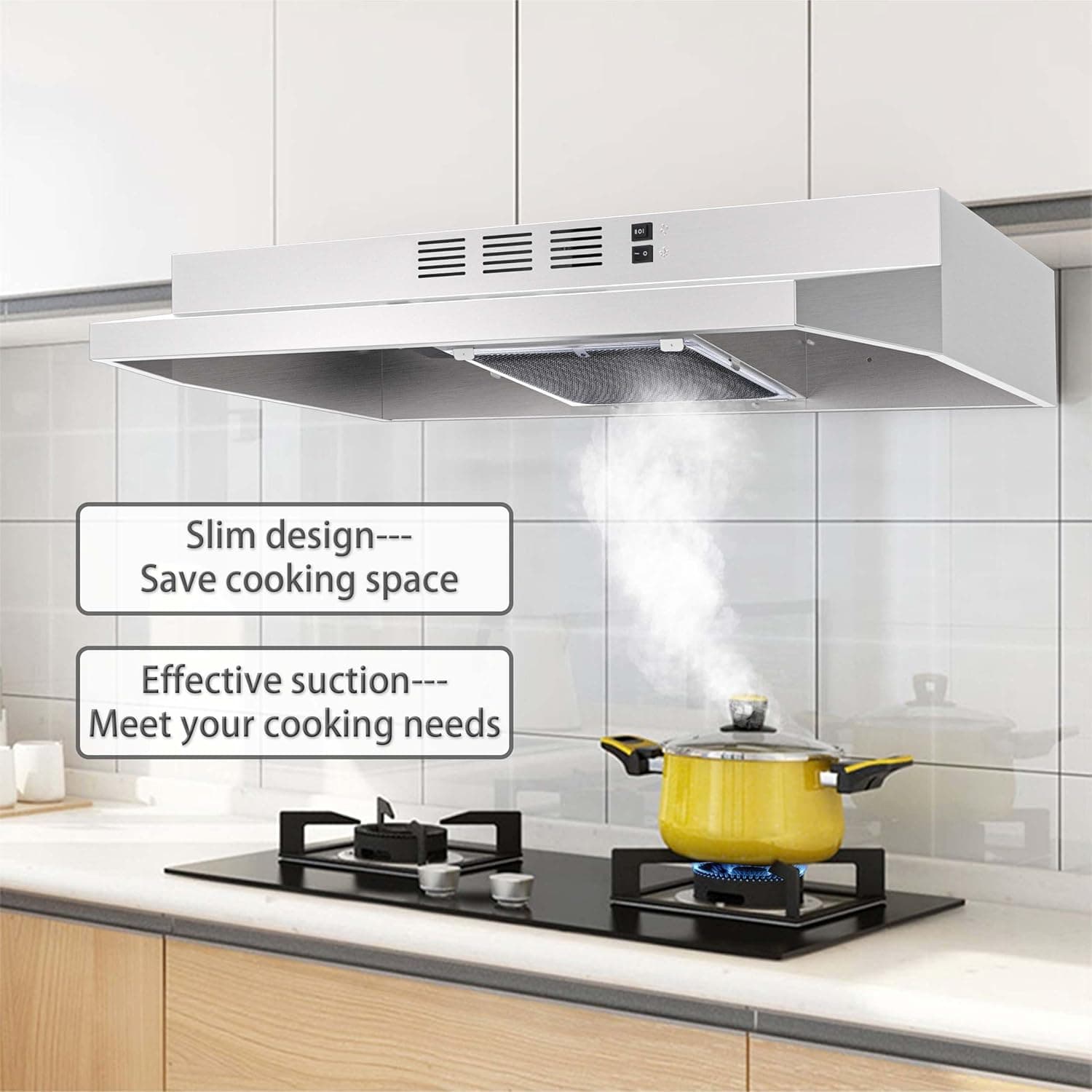 SNDOAS 30 inch Range Hood Ducted/Ductless Convertible Stainless Steel Range Hood Under Cabinet with Rocker Button Control,Vent Hood with LED Light,2 Speed Exhaust Fan,Under Cabinet Hood,Silver Silver 30" - Image 6