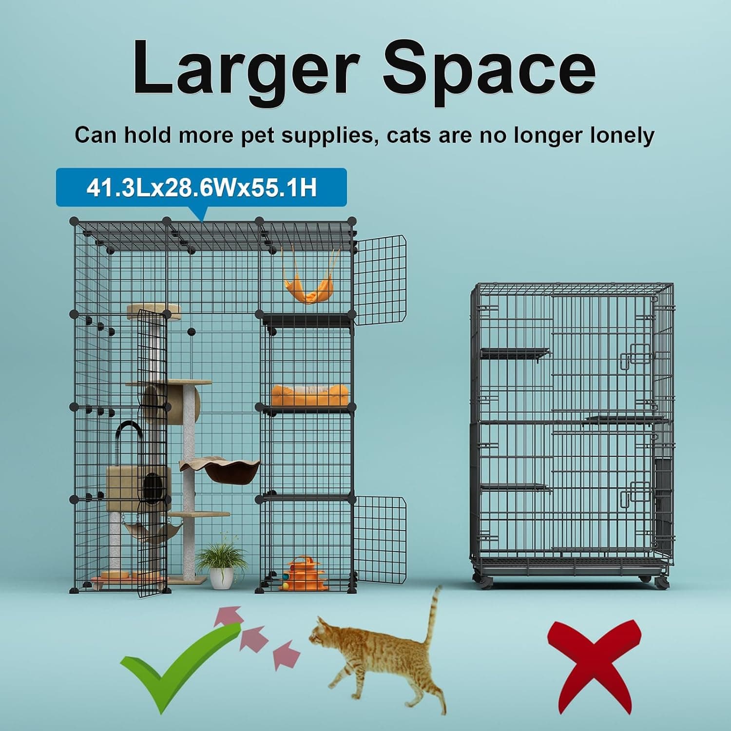 Large Cat Cage, Enclosures Indoor with Balcony, DIY Playpen Detachable Metal Wire Kennels Crate 3x3x4 Large Exercise Place Ideal for 1-3 Cats Black 41.0"L x 41.0"W x 55.0"H - Image 4
