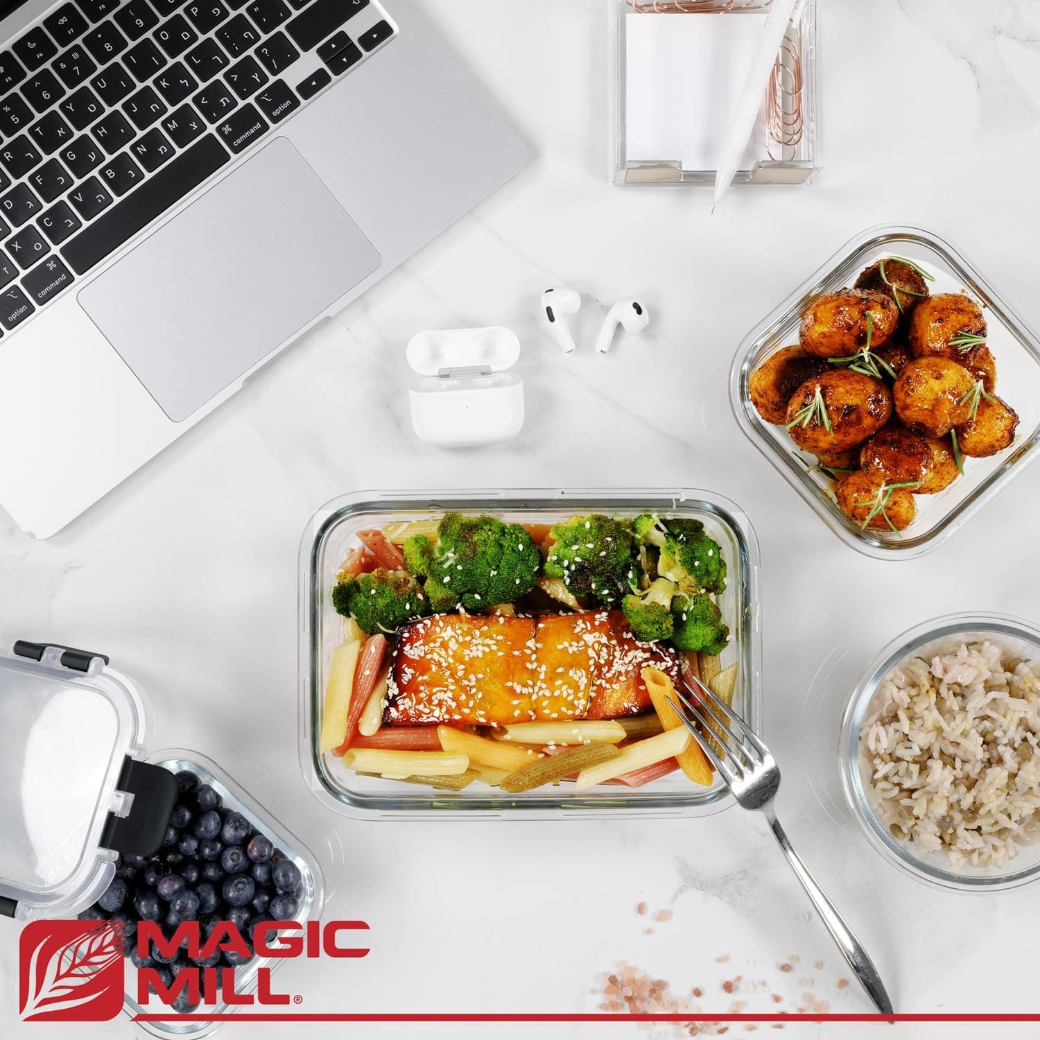 Magic Mill Borosilicate Glass Food Storage Containers with lids Set | Ultimate 24pc Sets with 12 Bowls & 12 Airtight Locking Lids for Lunch & Meal Prep, Safe for Oven, Freezer, Dishwasher, BPA-Free Black - Image 7