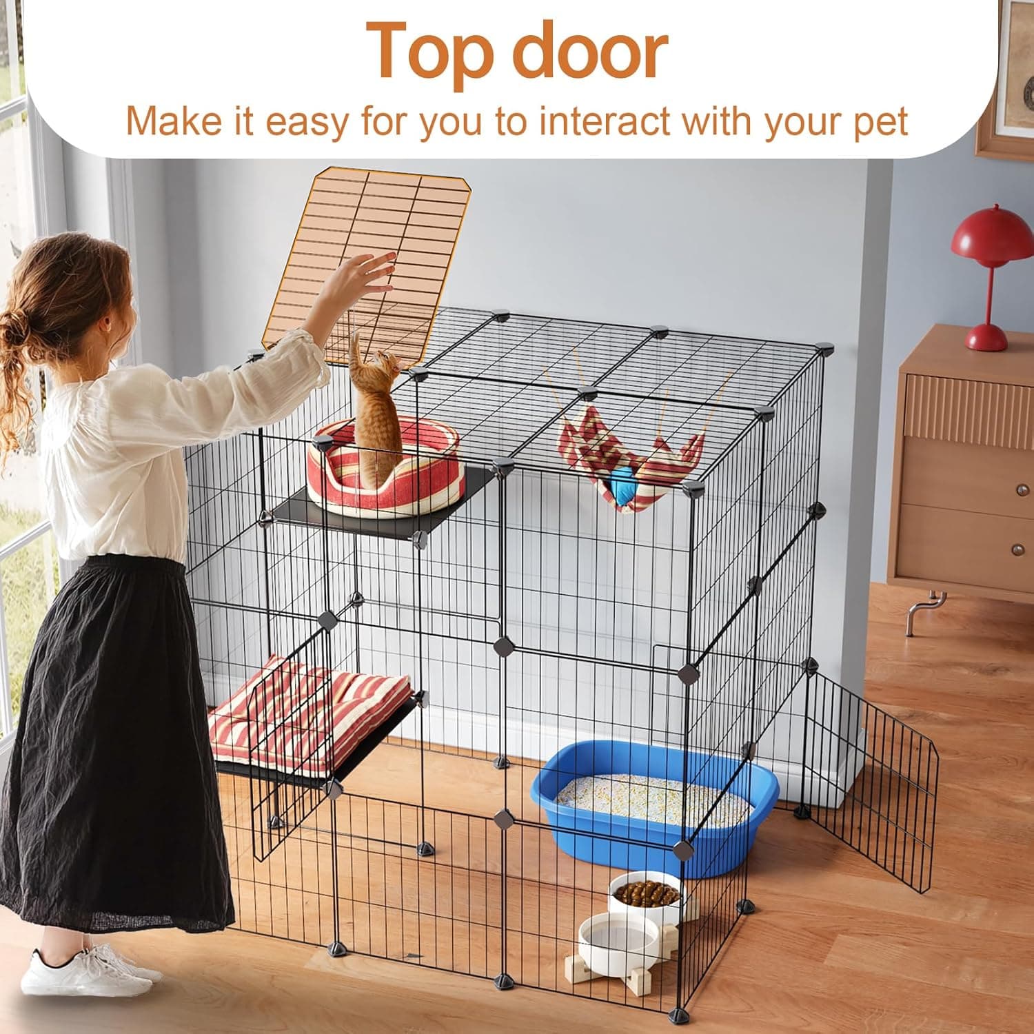 Oneluck 3-Tier Cat Cages Indoor Enclosure DIY Cat Playpen Catio Detachable Metal Wire Kennels Cats Crate Large Extra Exercise Place Ideal for 1 Cat,35.4 Inches - Image 3