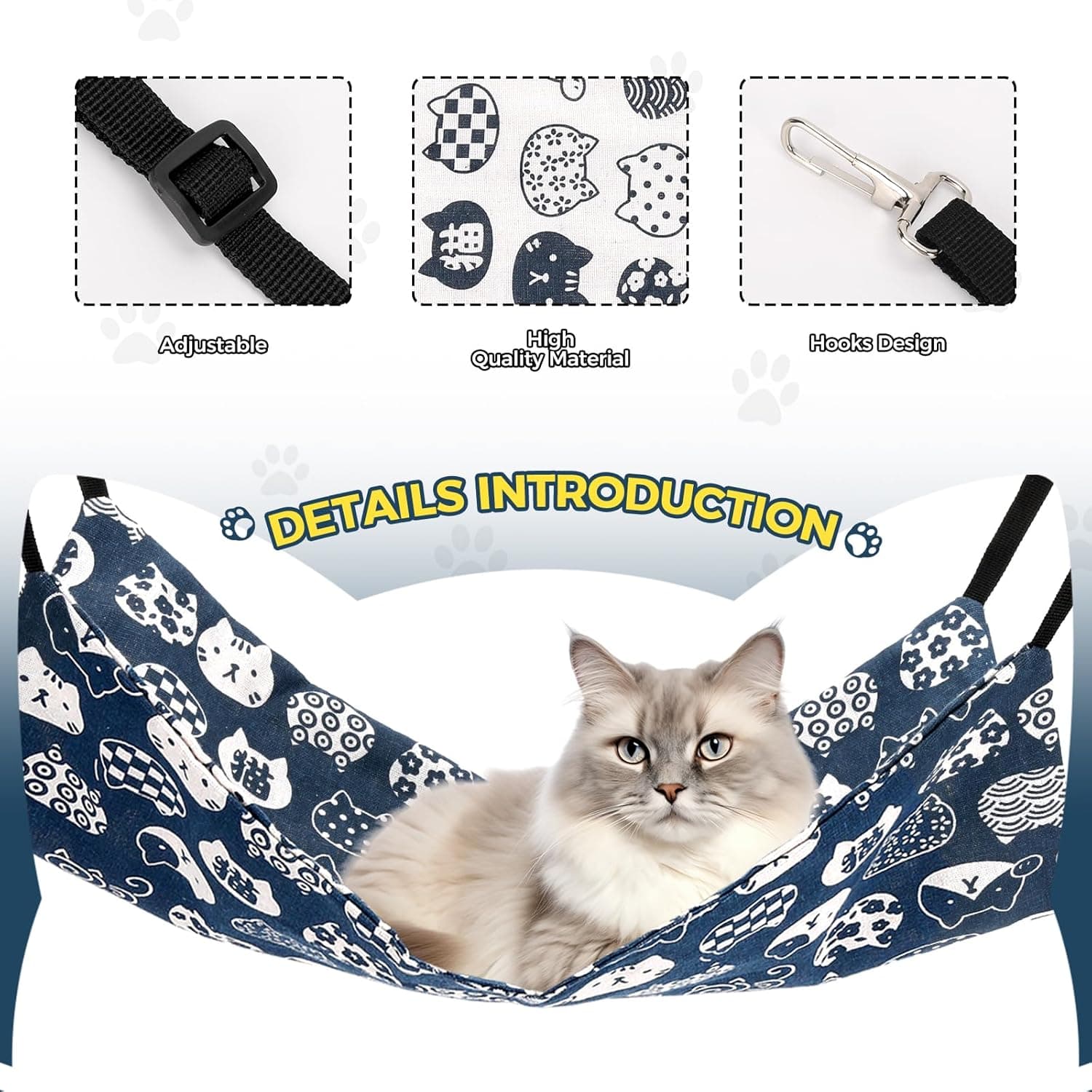 Cat Hammock for Cage Hanging Reversible 2Pack,Pet Hammock Bed Adjustable,Soft Sleeping Hammock for Cats,Ferret,Puppy,Rabbits,Small Animals (M, CAT) CAT M - Image 3
