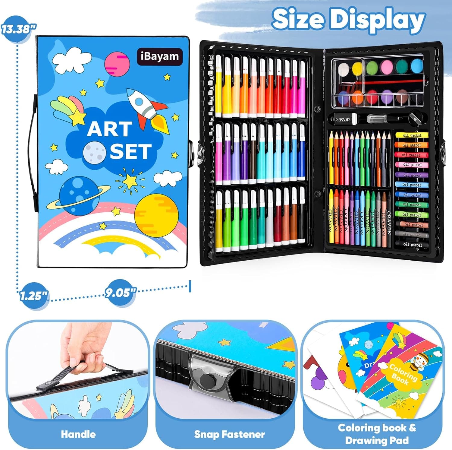 iBayam Art Supplies, 149-Pack Drawing Kit Painting Art Set Art Kits Gifts Box, Arts and Crafts for Kids Girls Boys, with Coloring Book, Crayons, Pastels, Pencils, Watercolor Pens & Cakes Black - Image 7