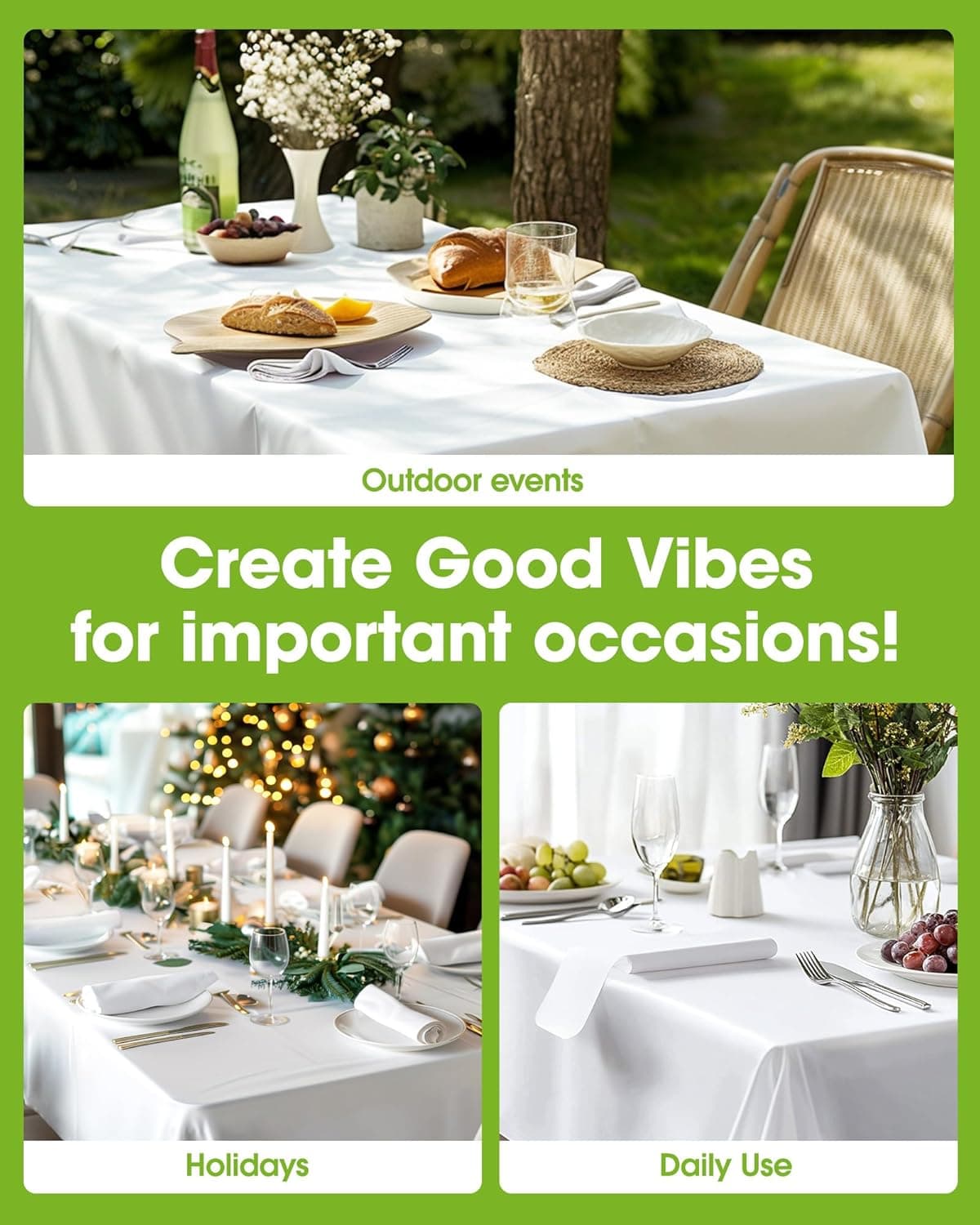 Pureegg 塑料桌布一次性 10 包，54 x 108 英寸桌布，派对，野餐，婚礼，装饰桌布，长方形，白色塑料覆盖，防漏 & 结实，白色 54" X 108" 长方形 - Image 5