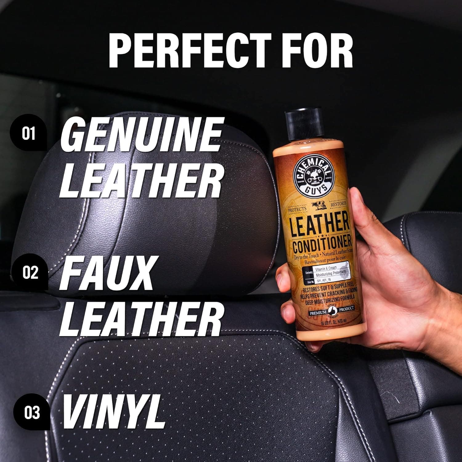 Chemical Guys Leather Cleaner and Conditioner Kit - Car Cleaner and Conditioner, Safely Cleans & Conditions Leather Car Interiors, Furniture, Shoes, Boots, Bags, Apparel & More, 2 Bottles (16 oz Each) 16 Fl Oz KIT - Image 9