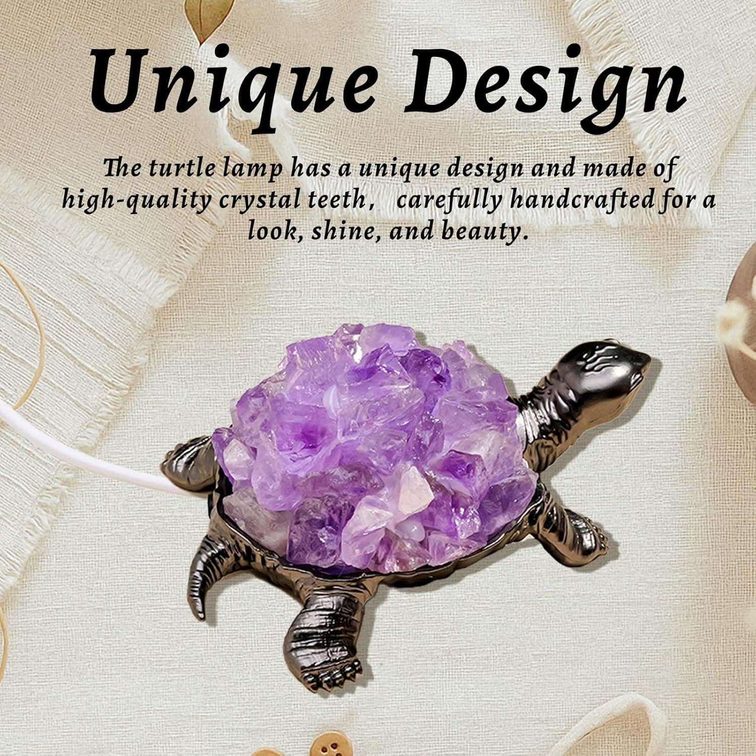 Runyangshi Natural Amethyst Turtle Night Lamp Healing Crystal Bedroom Bedside Table Lamp USB Port Home Decor Women Men Gift Purple2 - Image 4