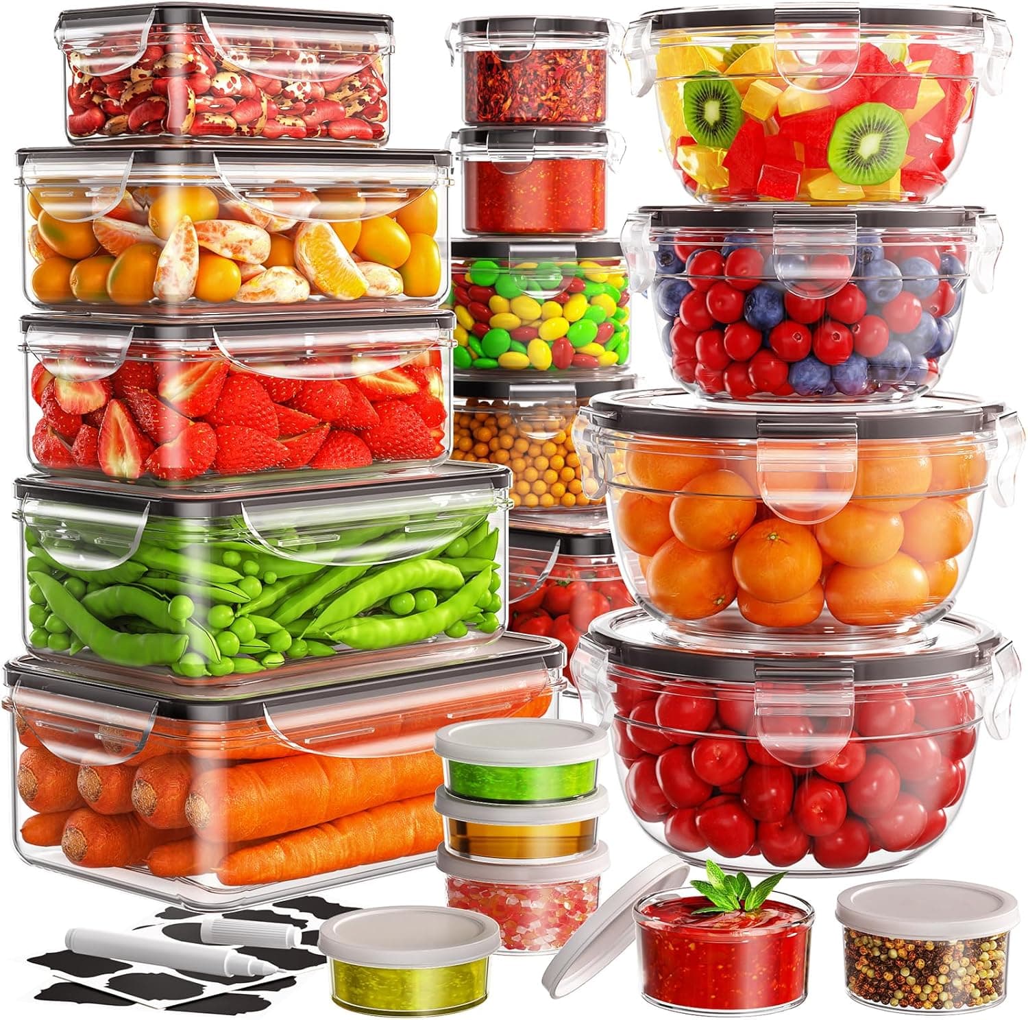 40 PCS Food Storage Containers with Lids Airtight (20 Lids &20 Containers) - Leakproof Meal-Prep Containers for Kitchen Storage Reusable Plastic Microwave/Dishwasher Safe with Labels & Pen 20 Pack - Image 2