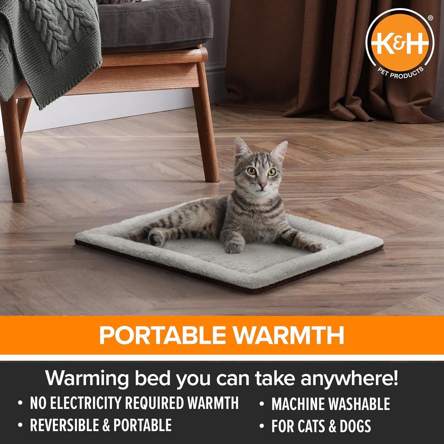 K&H PET PRODUCTS Self-Warming Cat Bed Pad, Self Heating Pad for Outdoor Cat Houses, Warming Mat for Indoor Pet Beds & Furniture, Reversible Blanket, Washable - Small 21 X 17in Oatmeal/Chocolate 21 X 17 Inches Recyclable Box Oatmeal/Chocolate - Image 4