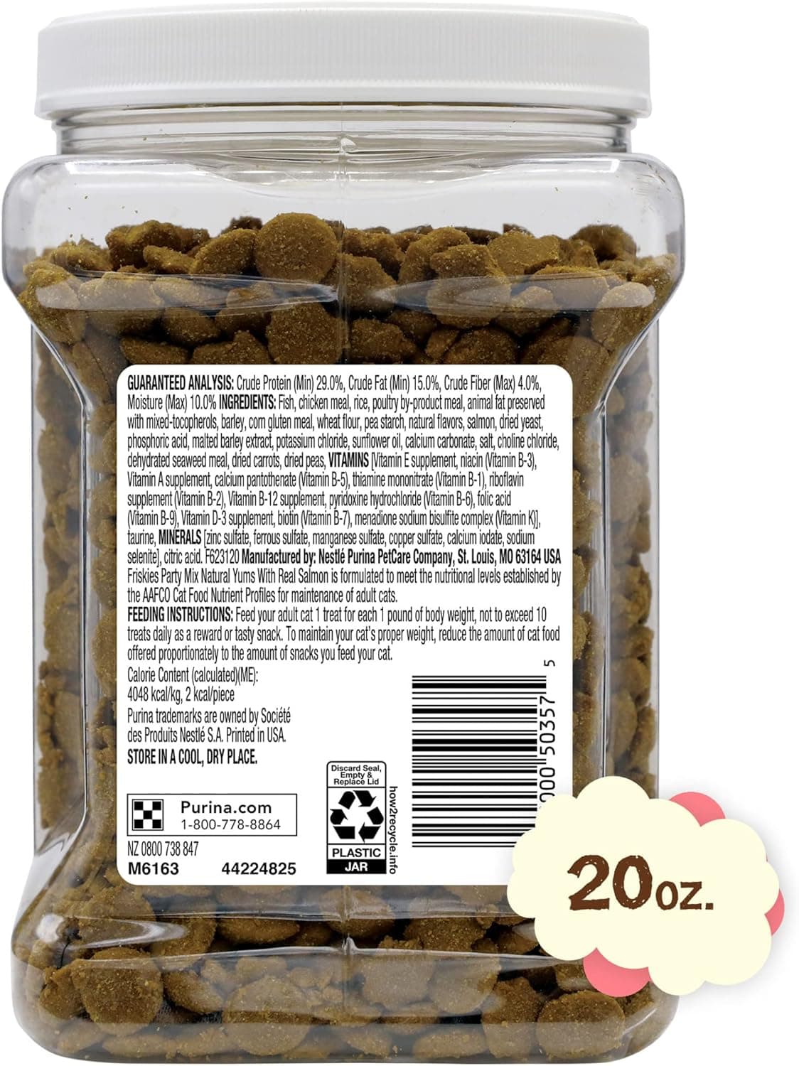Purina Friskies Natural Cat Treats Party Mix Natural Yums With Real Salmon and Added Vitamins, Minerals and Nutrients - 20 Oz. Canister 1.25 Pound (Pack of 1) - Image 8