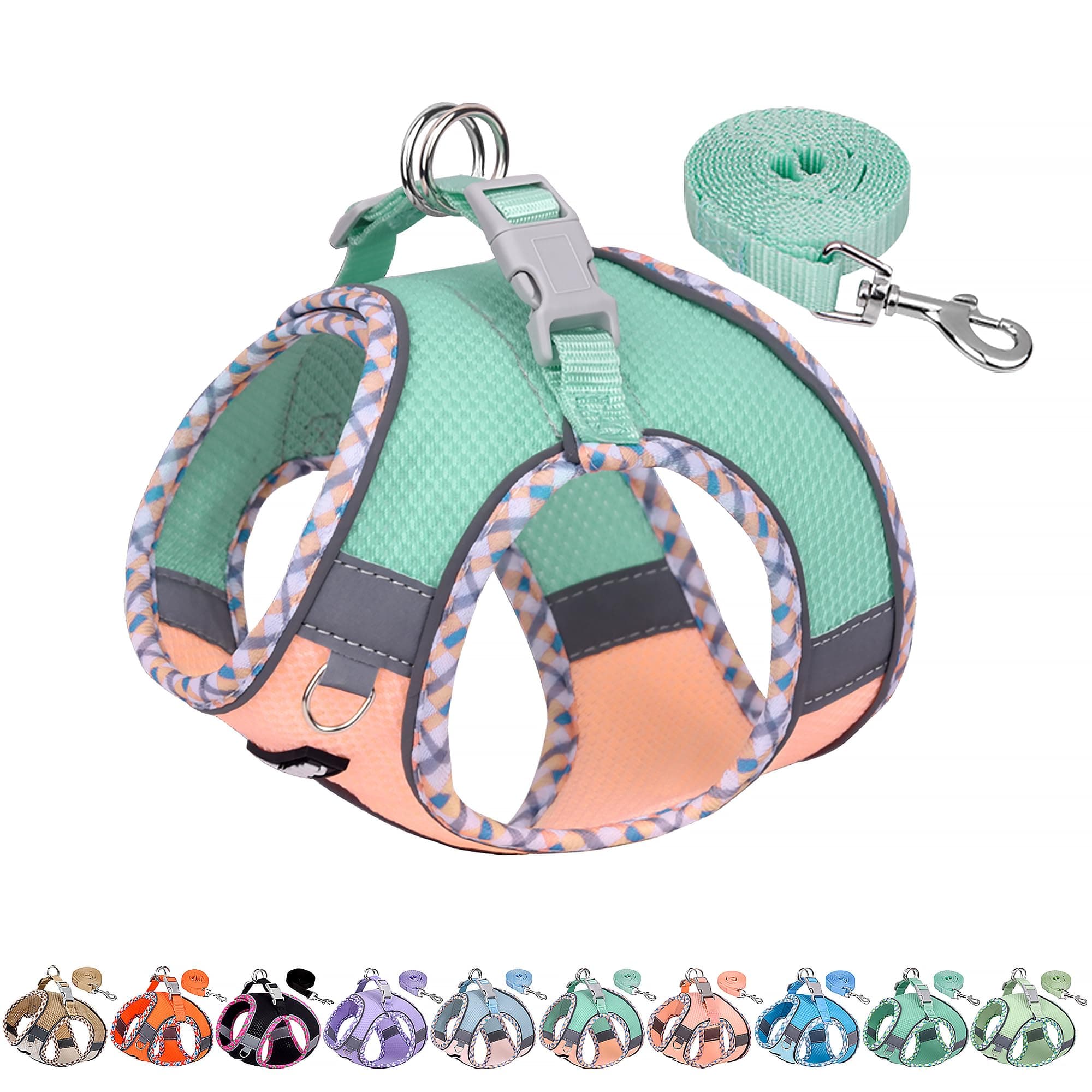 AIITLE Tiny Dog Harness - Lightweight Mesh Step-in Vest for Puppy, Reflective & Escape-Proof Design with High-Stick Magic Tape - Outdoor Use for Chihuahua, Maltese, Shih Tzu(Turquoise-Pink, XXXS)