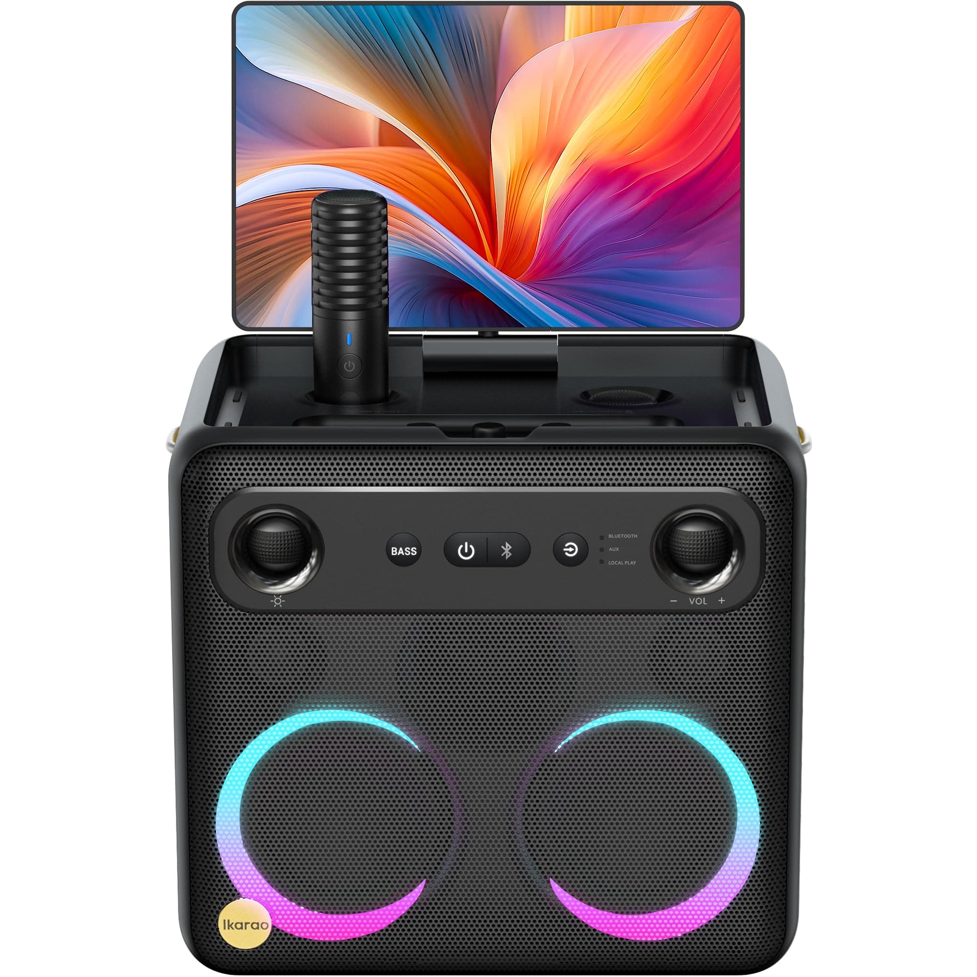Ikarao Smart Karaoke Machine for Adults - with Lyrics Display, 32GB Karaoke Tablet, 2 Wireless Mics, Professional Karaoke System, 300W Peak Power, 4 DJ Lights, Karaoke Speaker for Any Occasion Break X2 with Wireless Microphones