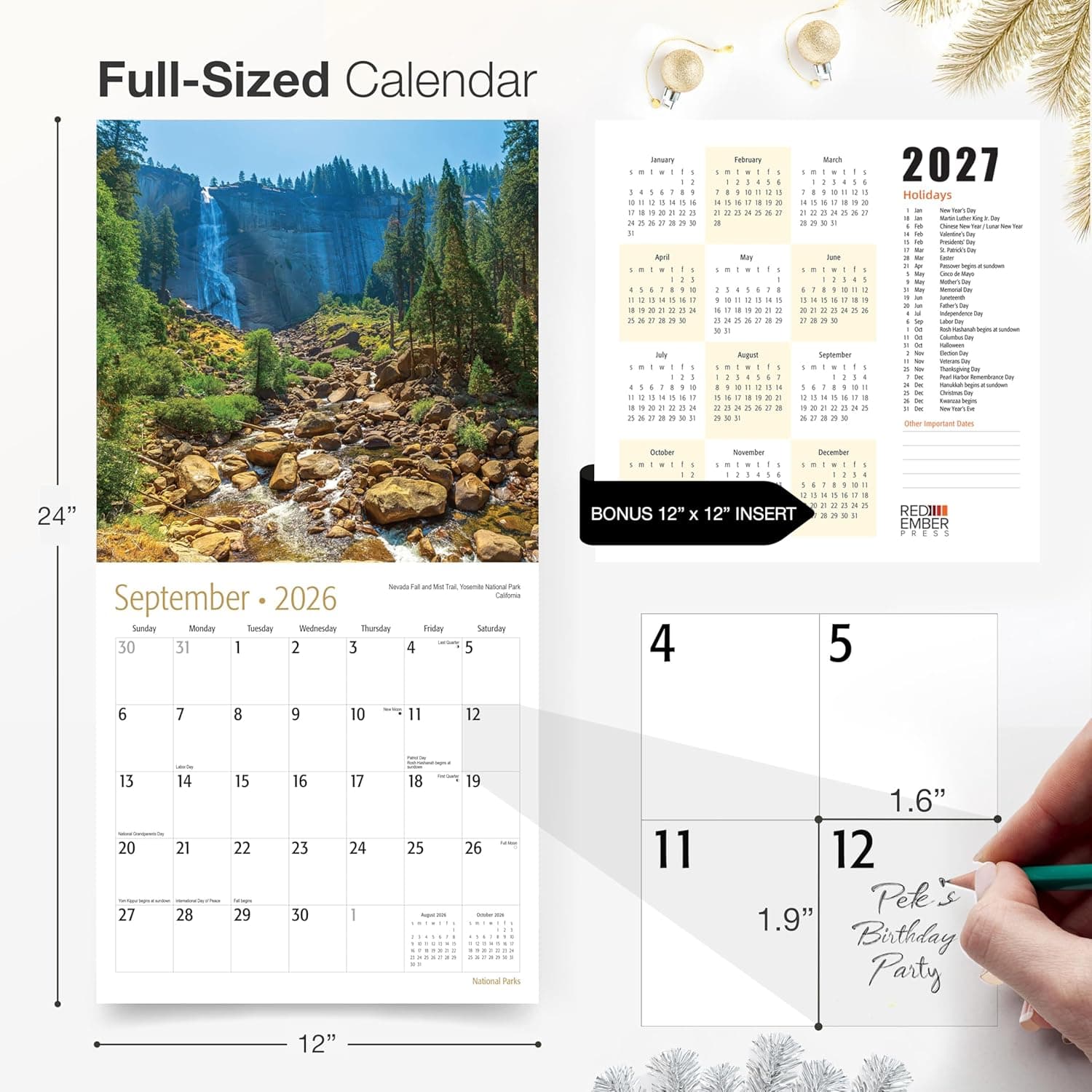 RED EMBER Untamed & Beautiful National Parks 2026 Wall Calendar 12 Month | 12" x 24" Open | Thick & Sturdy Paper | Holiday Gift | Nature Calendar 2026 01 Untamed & Beautiful National Parks New 2026 - Image 5