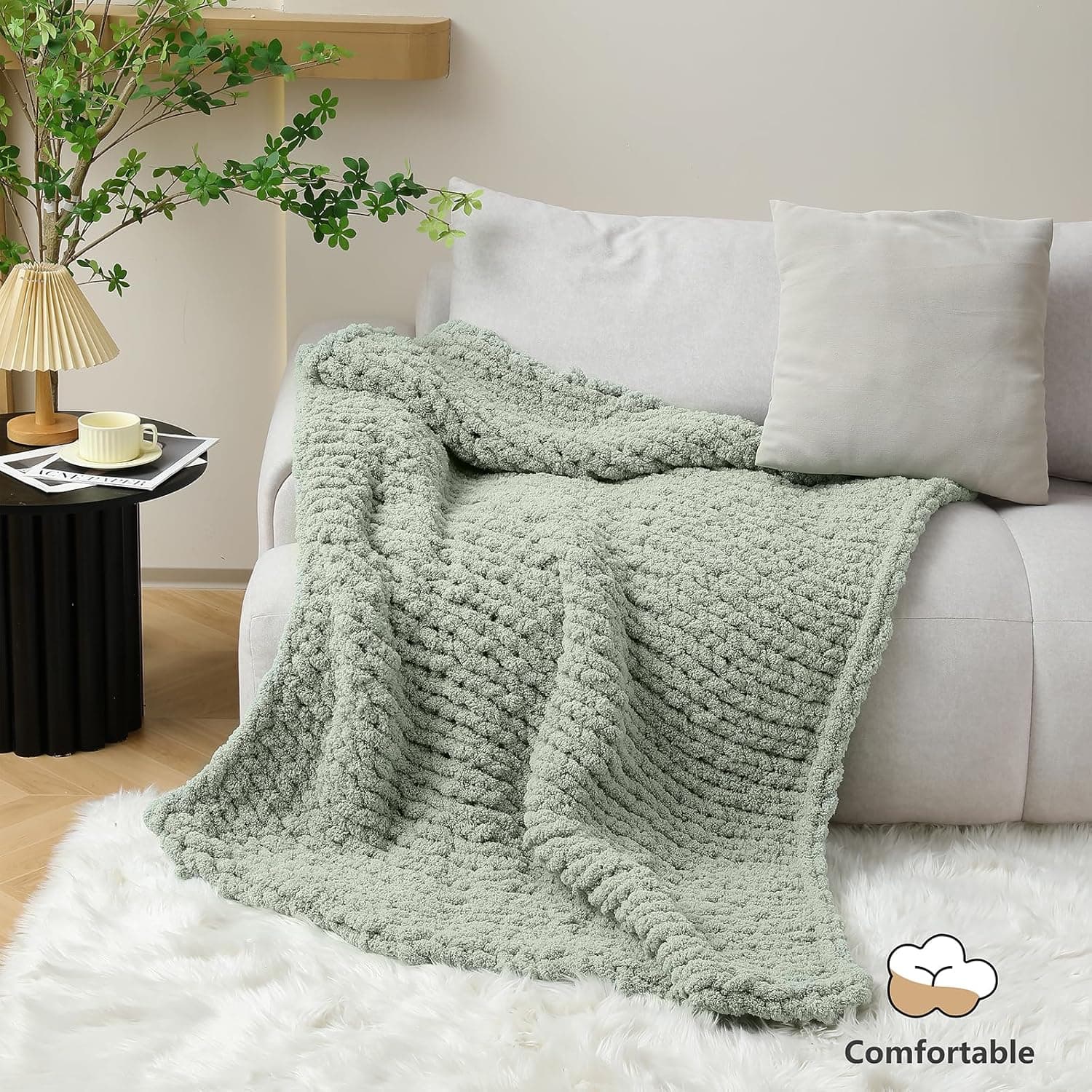 Chunky Yarn for Hand Knitting - #10 Chunky Chenille Yarn, Jumbo Big Thick Chunky Yarns for Crocheting, Super Bulky Chunky Knit Blanket Yarns, 8 Skein (25 yds 8 oz Each Skein), Sage Green 8 Pack Sage Green - Image 8