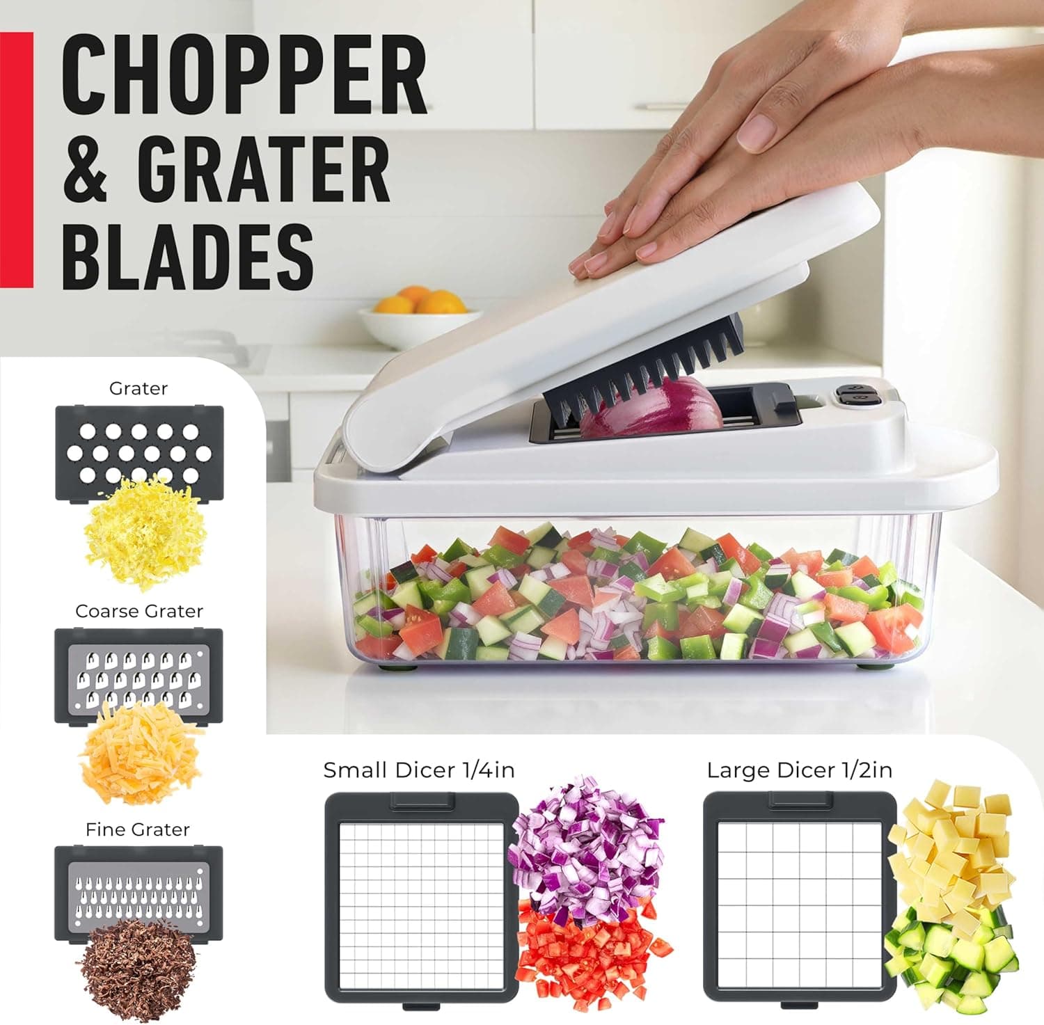 Mueller The Real Original Pro Chopper since 2013 Vegetable Chopper Mandoline Slicer, 8 Blade Food Veggie Chopper Onion Vegetable Cutter with Container, Kitchen Gadgets & Essentials, (10 in 1) 8 Blade Gray - Image 6