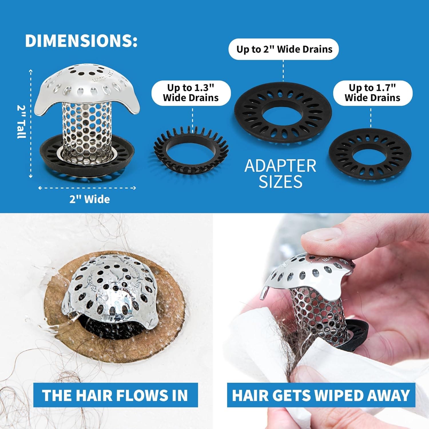 TubShroom Ultra Revolutionary Bath Tub Drain Protector Hair Catcher/Strainer/Snare Stainless Steel, Single Pack Stainless Single - Image 10