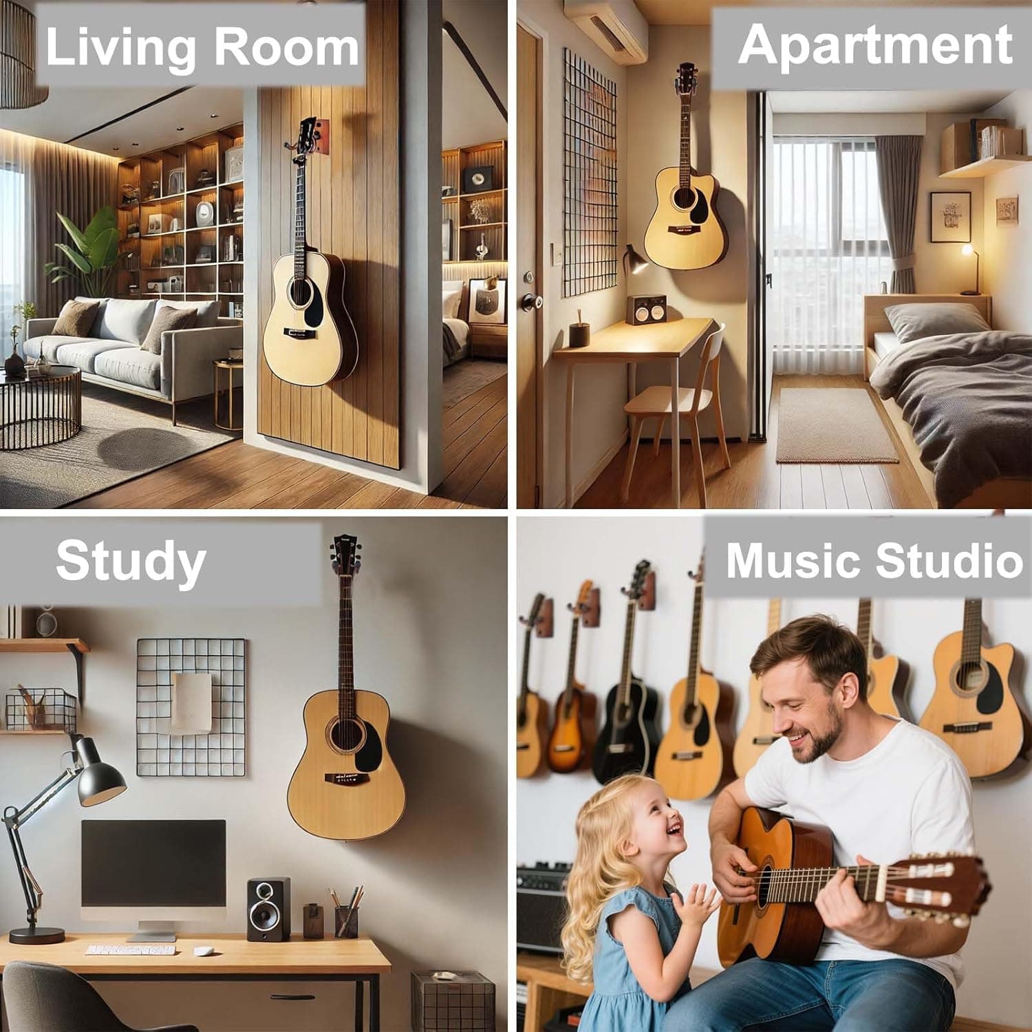 SNIGJAT Guitar Wall Mount 2 Pack, Hardwood Guitar Hanger Wall Hook Holder Stand with Screws, Guitar Wall Mount Hanger for Acoustic Guitar, Electric Guitar, Banjo, Bass, Mandolin Saddle Brown 2 - Image 7