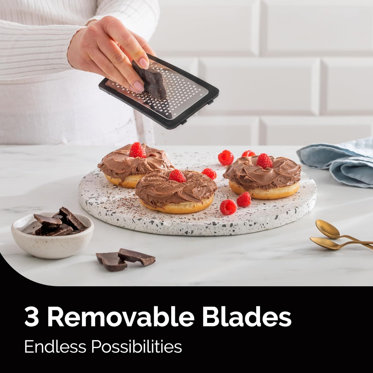 Cheese Grater with Garlic Crusher- Box Grater Vegetable Shredder with 3 Stainless Steel Blades - Graters for Kitchen- Cheese Graters with Handle - Garlic Mincer Tool and Vegetable Peeler - Image 7