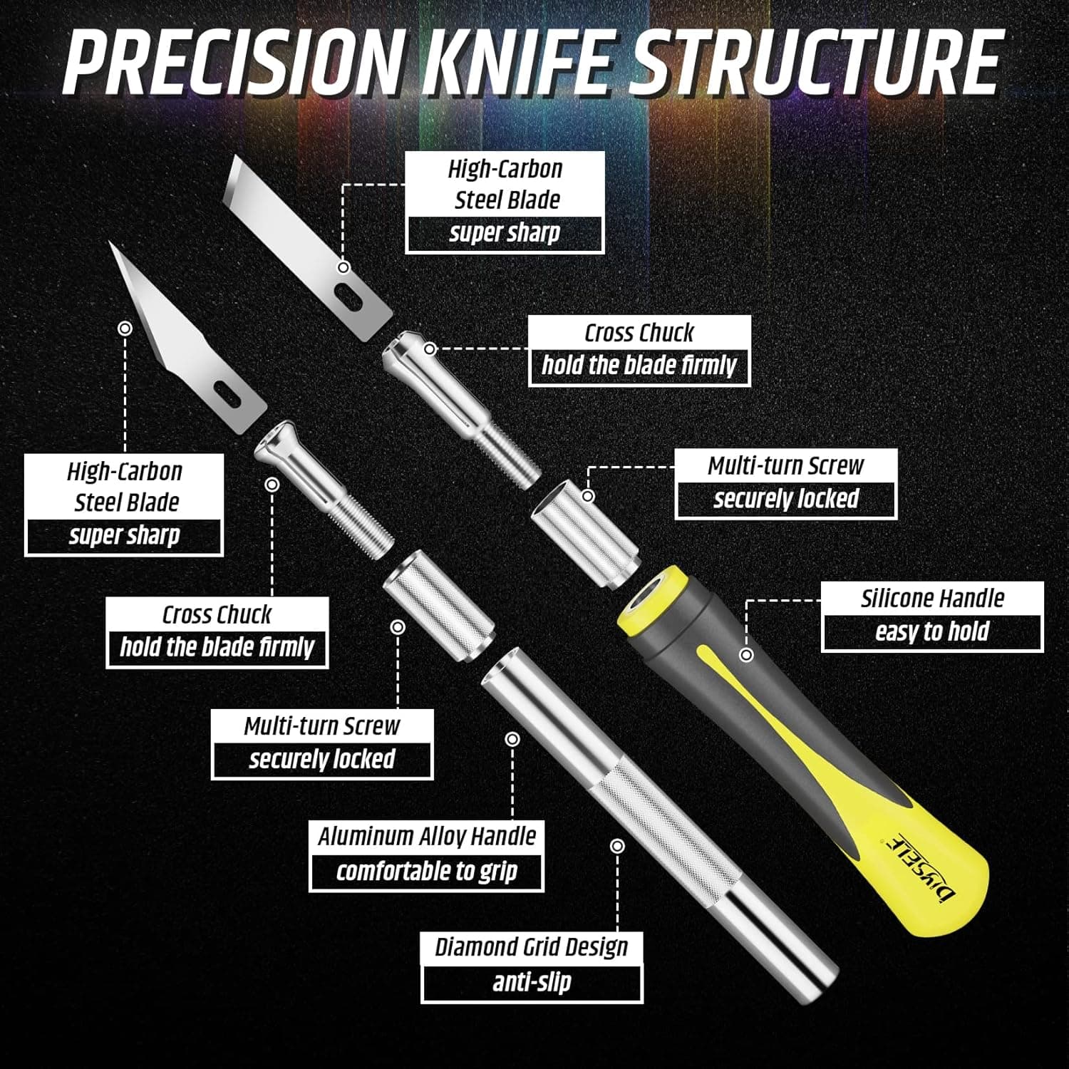DIYSELF 16-Piece Craft Knife Set, Exacto Knife Set, 3-Piece Hobby Knife with 10-Piece Exacto Knife Blades, Precision Art Knife for Pumpkin Carving, Modeling, Exactly Knife, Pumpkin Carving Tools 16-Pack Yellow - Image 4