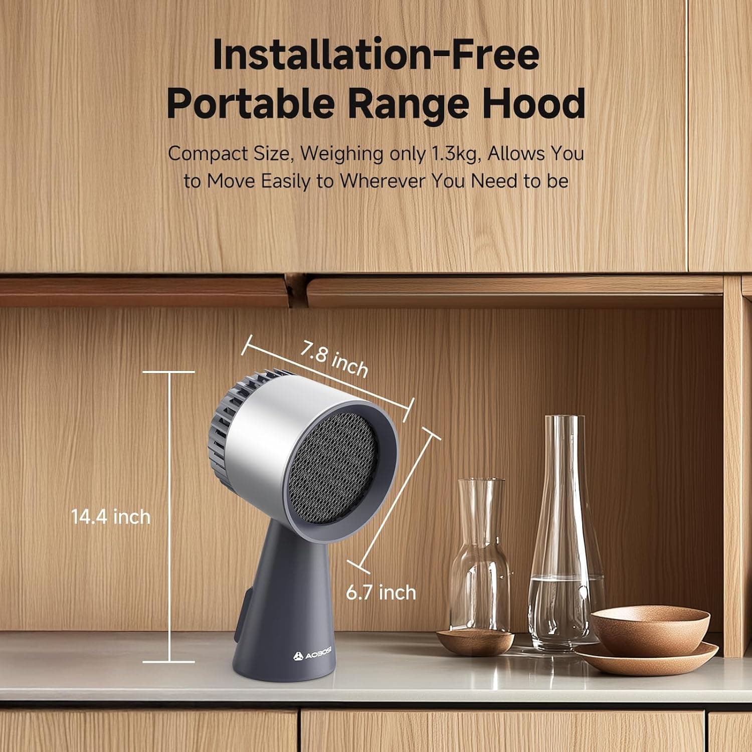 AAOBOSI Campana Extractora Portátil, Campana de Mesa con Mayor Calibre, Ventilador de Cocina de 3 Velocidades, Bajo Ruido, Taza de Recolección de Aceite, 10 Filtros de Aire y Aceite, Campana de Cocina Portátil para Interior y Exterior, RV 300CFM Gris - Image 6