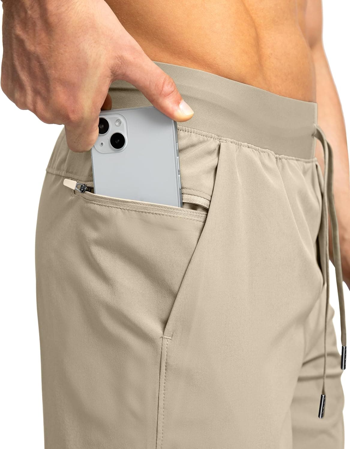 Men's Running Shorts with Zipper Pockets 9 Inch/ 7 Inch / 5 Inch Lightweight Quick Dry Gym Workout Athletic Shorts for Men 7 Inseam Large D-khaki - Image 6