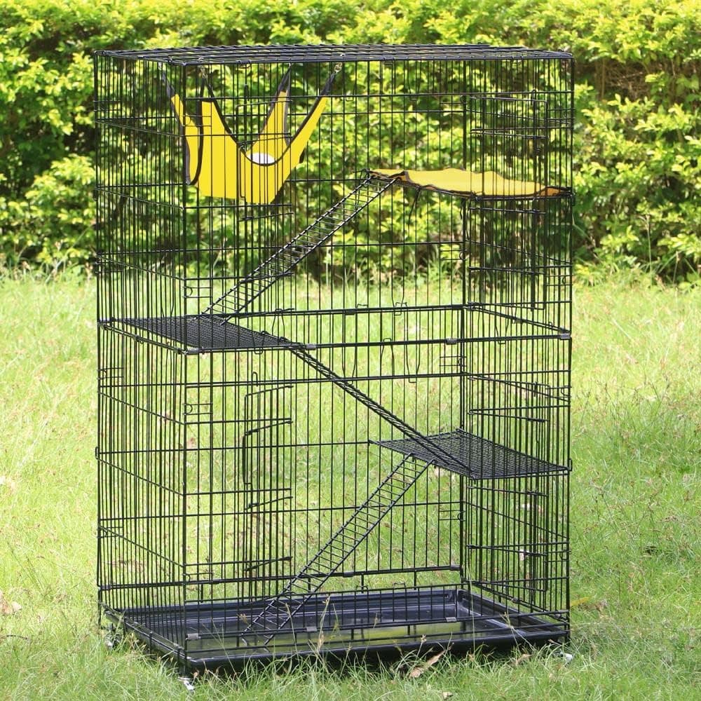 Yaheetech 49'' Collapsible Cat Cage 4-Tier Metal Cat Kennel Ferret Enclosure Chinchilla Cage with Rotating Casters/Ramp/Ladders/Hammock for Indoor Kitten - Image 10