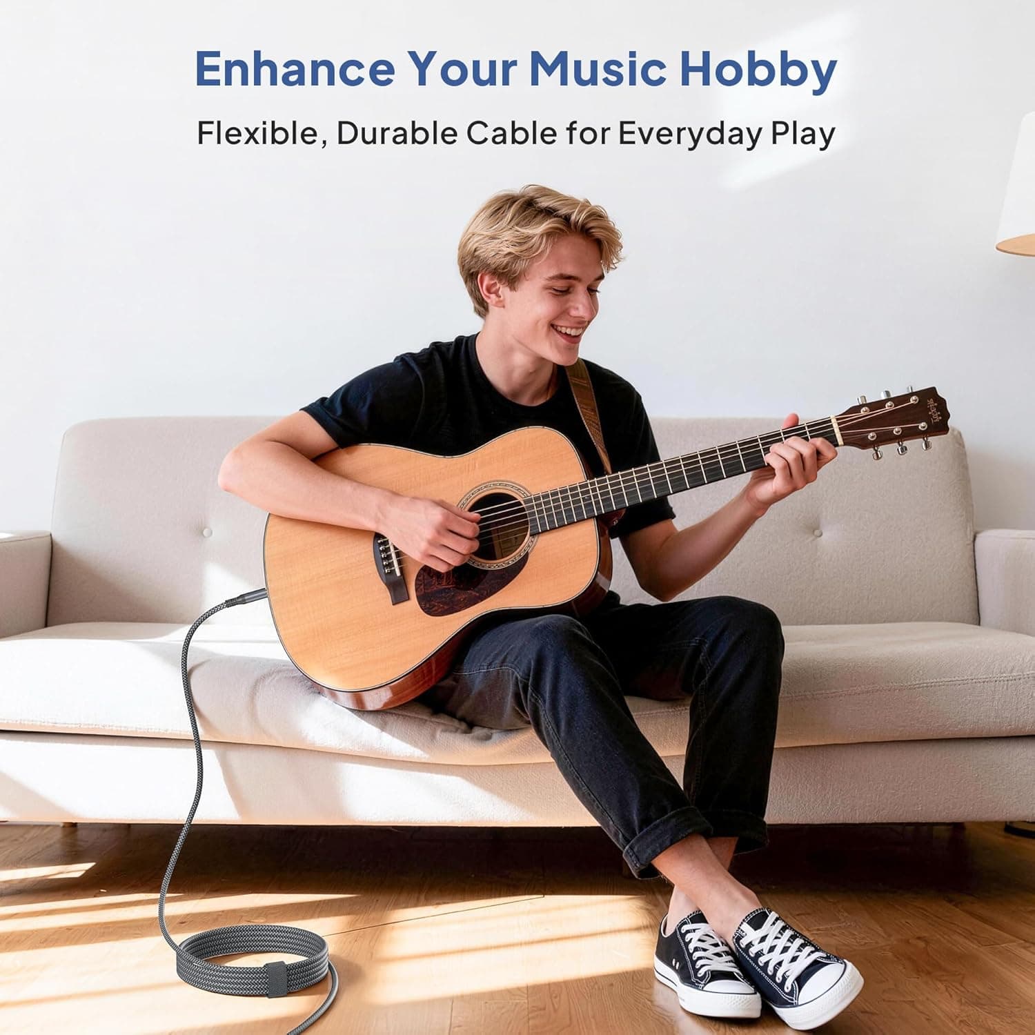 Elebase 1/4 Inch TRS Instrument Guitar Cable 10ft 2Pack,Straight 6.35mm Guitar Bass AMP Cord,Quarter Inch 6.3mm Male Jack Stereo Audio Balanced Line for Electric Guitar,Bass,Keyboard,Amplifier,Speaker 10FT/3M Grey - Image 2