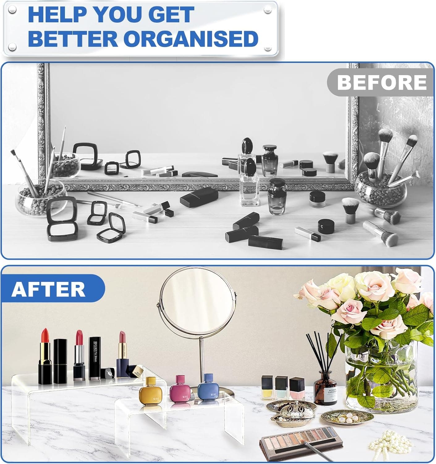 Aheroi Large Acrylic Risers, 8 Pcs 2 Set(7”L~8”L~9”L) Acrylic Display Set Rectangular Stands Shelf Clear Display Risers for Decor, Cake Shelves Retail Shoe Showcase 8Pcs-Clear - Image 4