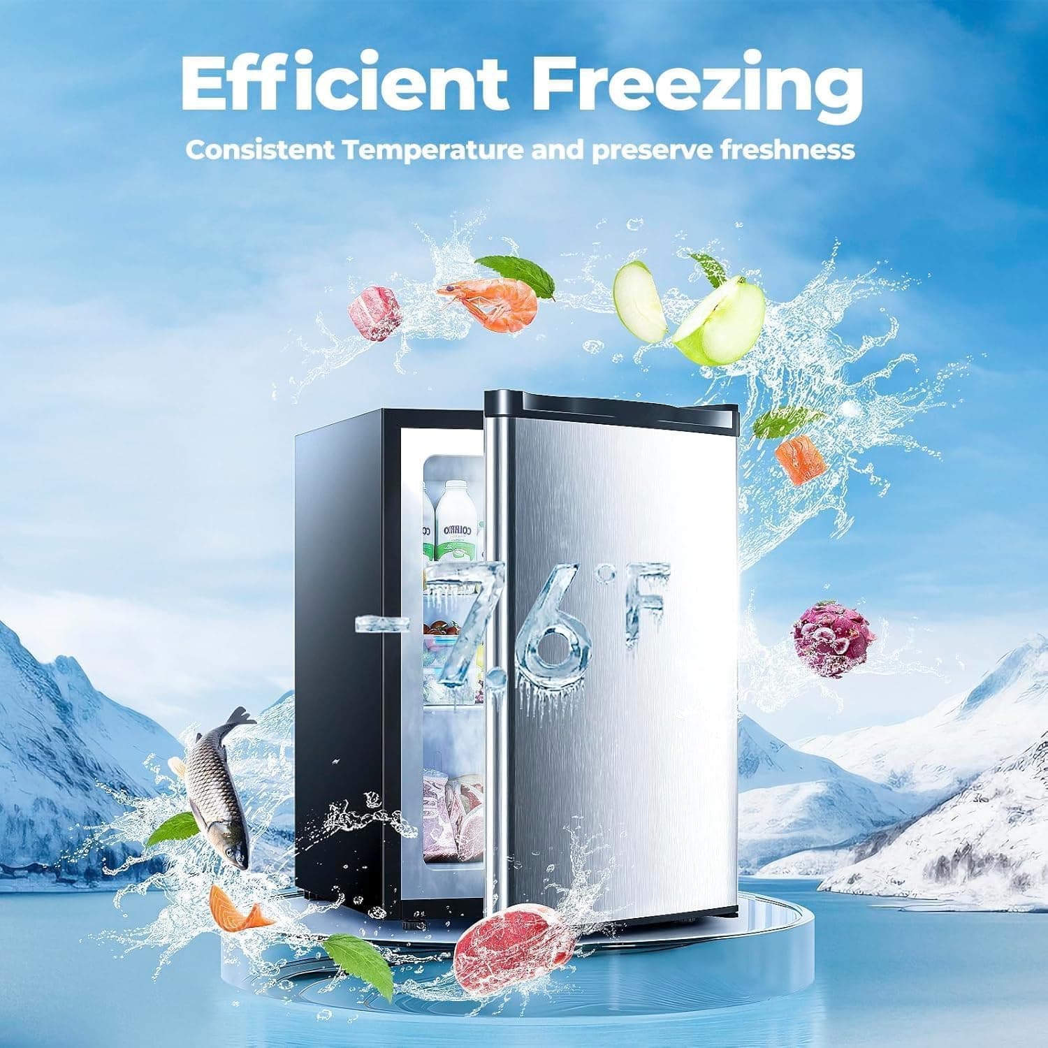 3.2 Cu.ft Small Freezer, Mini Upright Freezer with Adjustable Thermostat, Removable Shelves, Reversible Single Door, for Bedroom/Home/Dorms/Apartment, Silver - Image 3