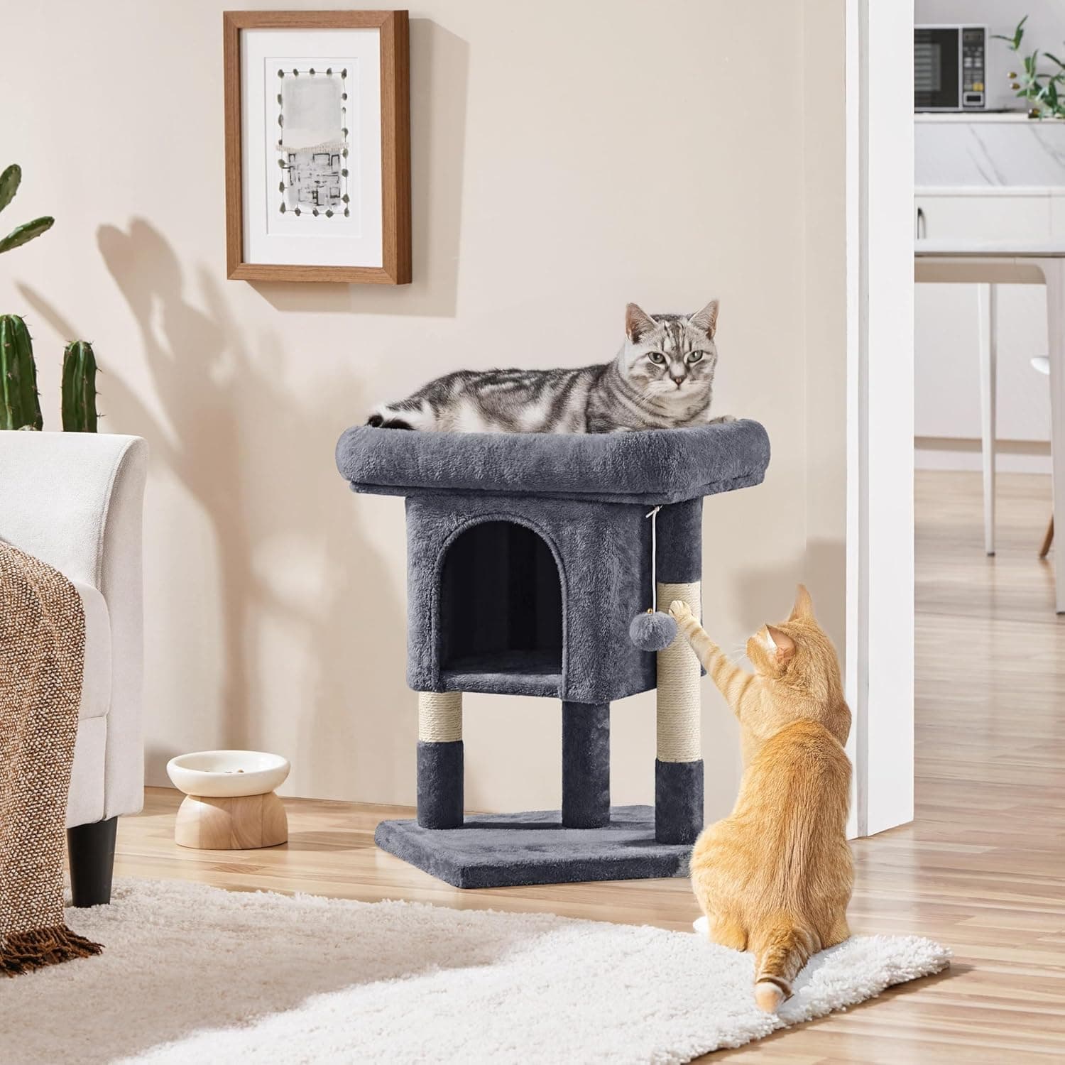 Yaheetech 23.5in Cat Tree Tower, Cat Condo with Sisal-Covered Scratching Posts, Cat House Activity Center Furniture for Kittens, Cats and Pets - Dark Gray - Image 3