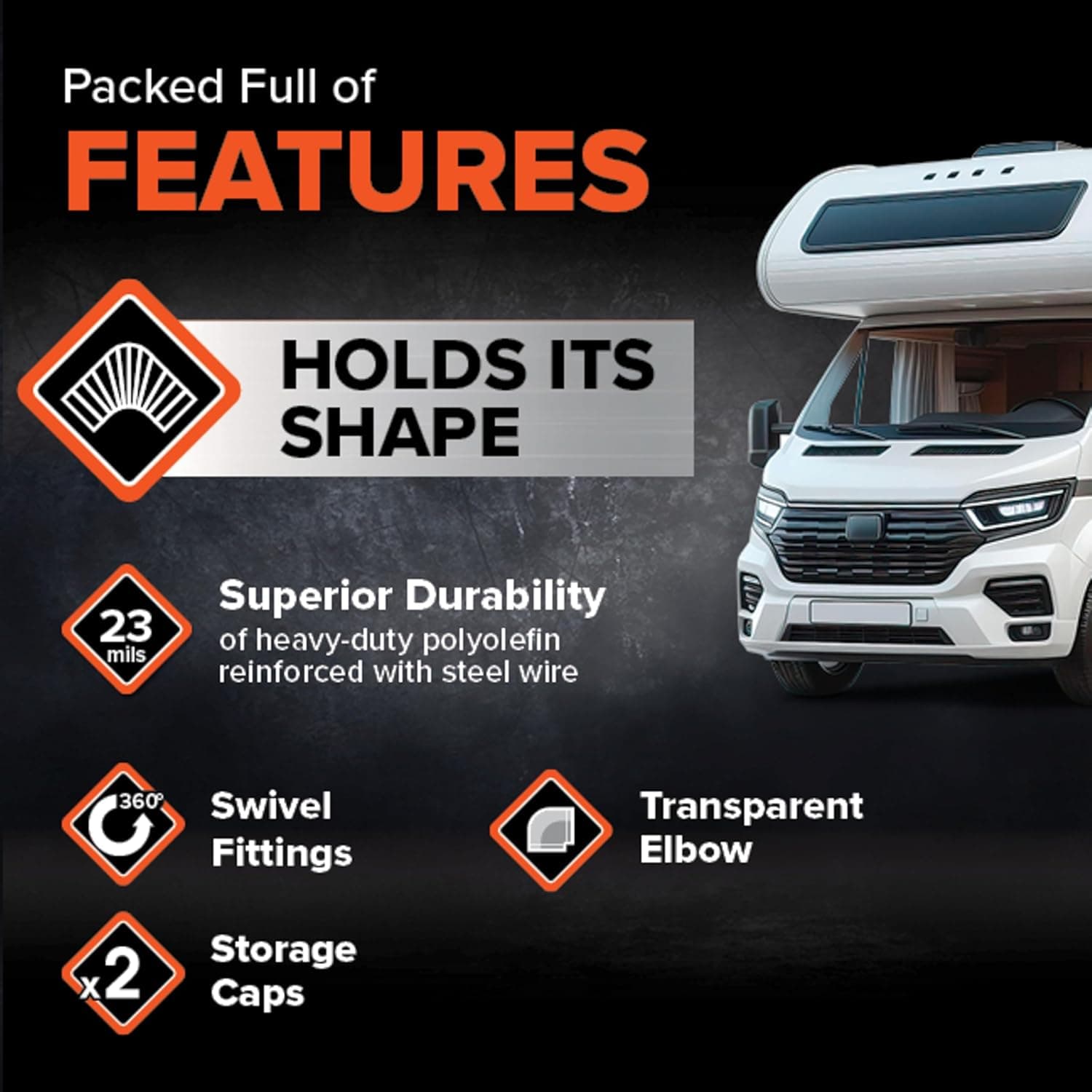 Camco RhinoFLEX 15-Ft RV Sewer Hose Kit - Features Clear Elbow Fitting w/Removable 4-in-1 Adapter - Connects to 3” Slip or 3”/3.5”/4” NPT Threaded Sewer Connection (39770) 15' Rhino Sewer Hose - Image 3