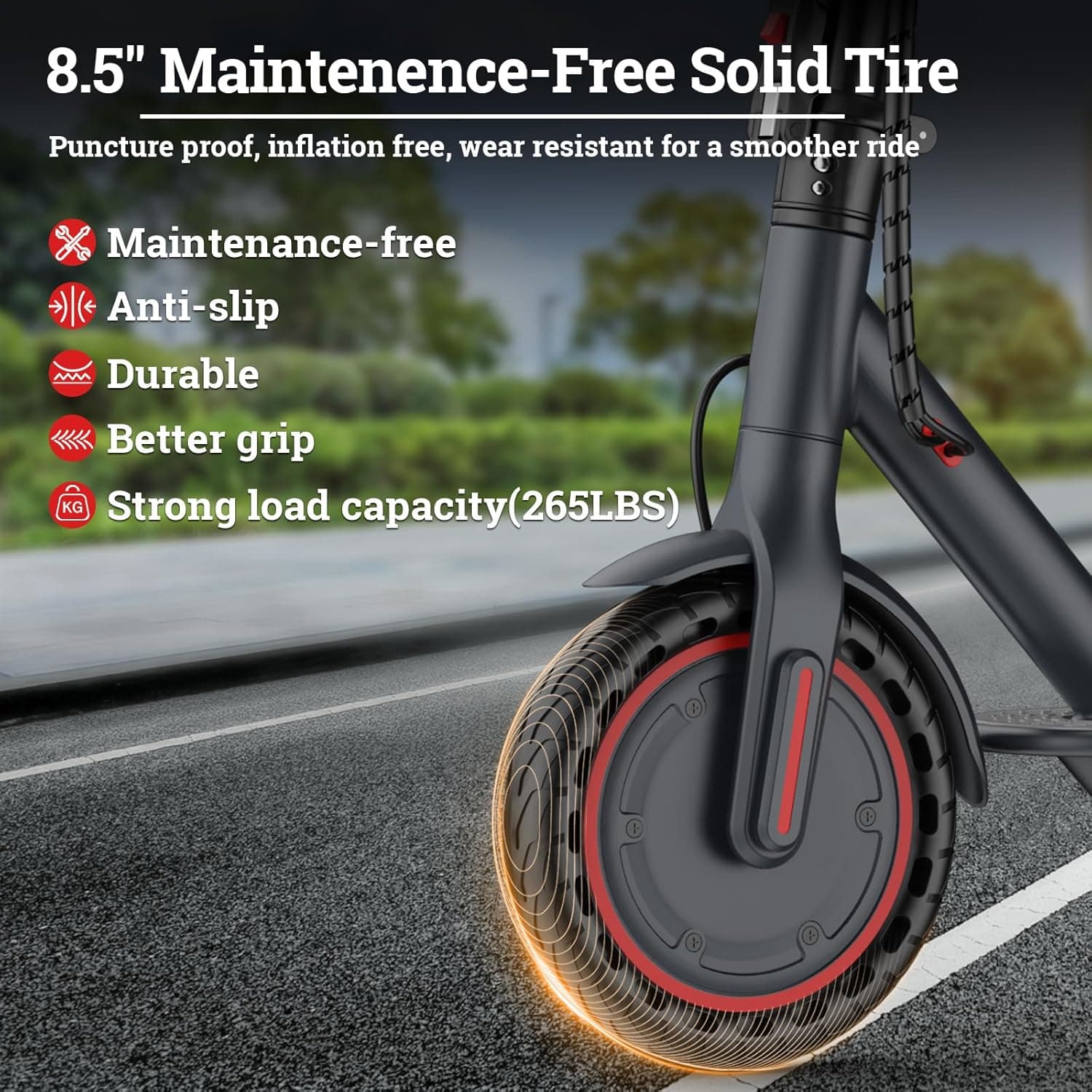 Electric Scooter for Adults, 350W/500W Motor, 16-22 Miles Range, 8.5"/10" Solid Tires, Dual Braking & Suspension, Folding Portable Commuting E-Scooter with App 8.5"-5.2Ah-350W - Image 5