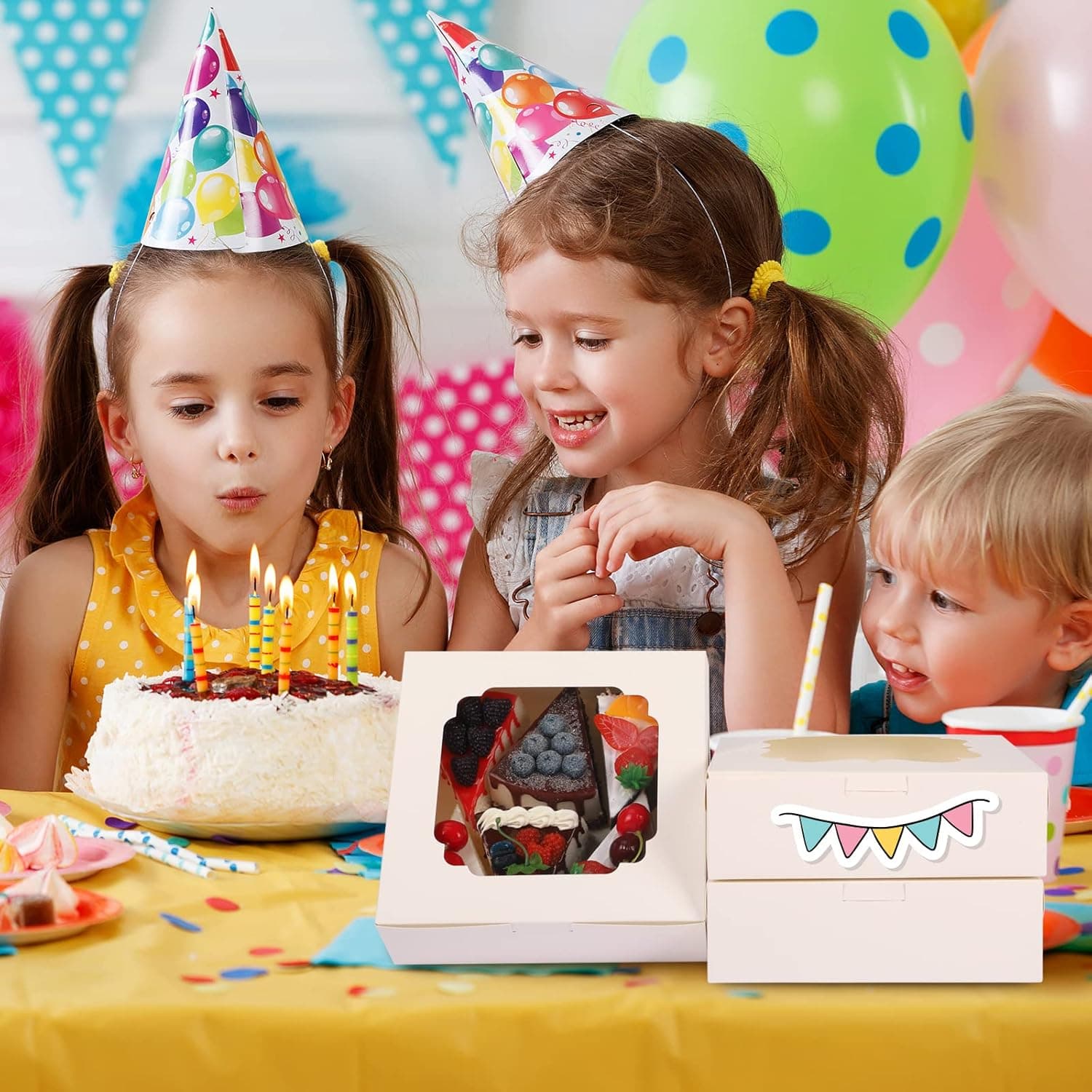 TOMNK 60pcs Cookie Boxes, 8x8x2.5 Inches Bakery Boxes with 2 Style Windows for Chocolate Strawberries, Pie, Pastry, Dessert, Cake - Image 8