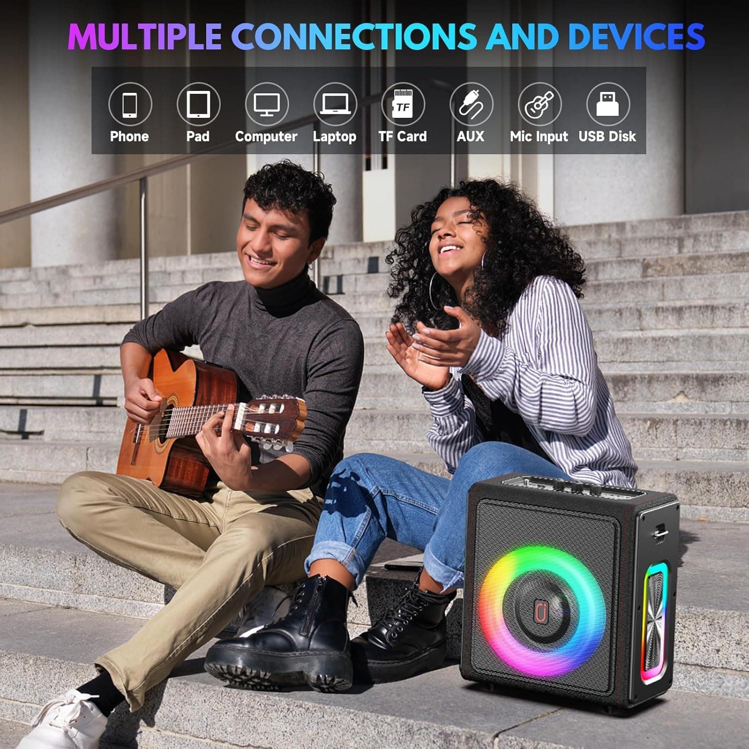 Máquina de Karaoke, Altavoz Bluetooth 5.3 Portátil con 2 Micrófonos Inalámbricos para Adultos, Sistema PA con Corrección de Tonos y Ajuste de Eco, Soporta TWS/TF Card/USB/AUX/Live para Fiesta en Casa 2Mics - Image 6