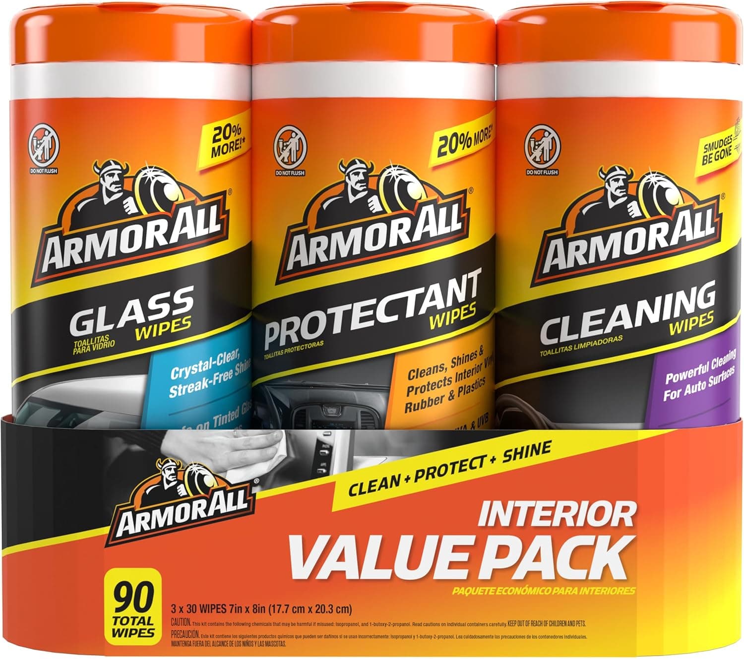 Armor All Protectant, Glass and Cleaning Wipes, Wipes for Car Interior and Car Exterior, 30 Count Each (Pack of 3) - Image 2