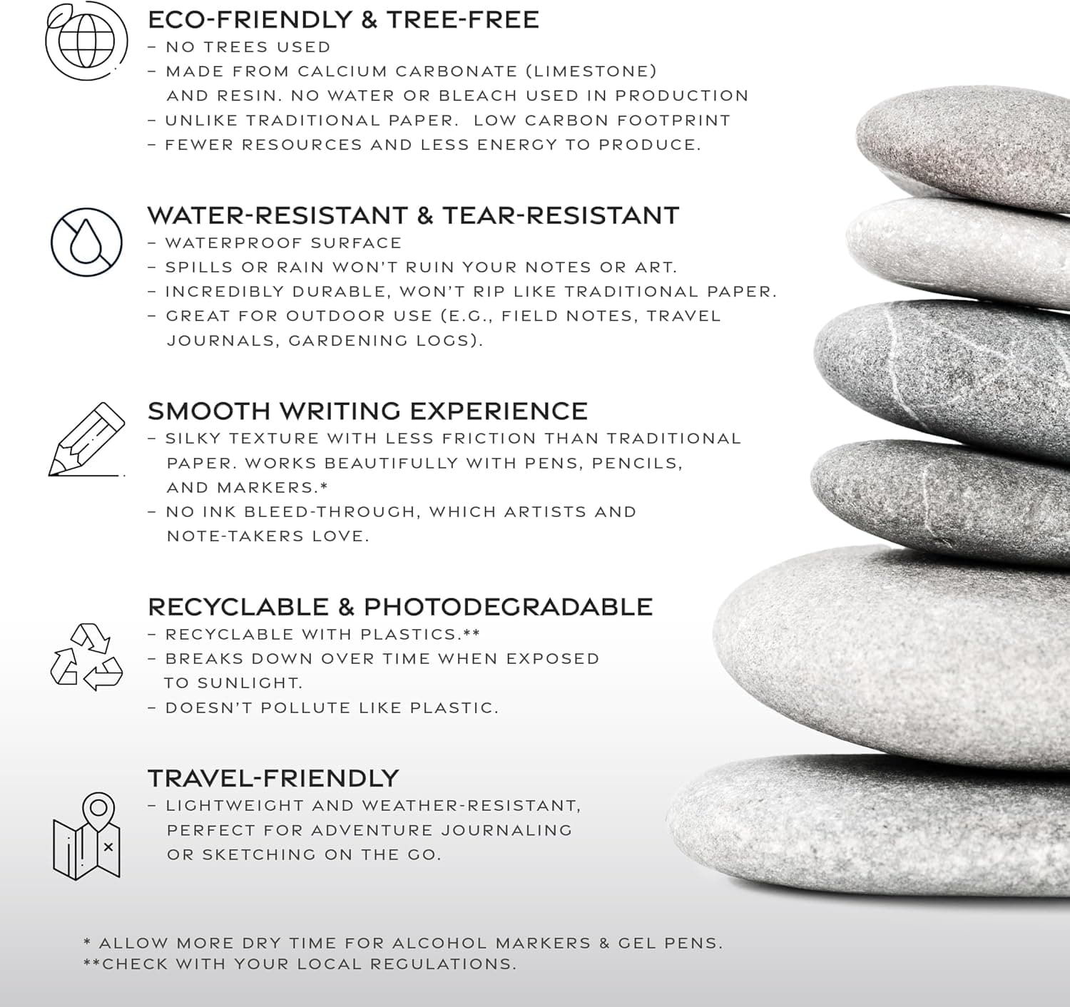 ArtSkills Stone Paper Sketchbook, Spiral Bound Stone Paper Notebook No Lines, 9x12 Waterproof Journal, Aesthetic Sketchbook Blank Pages for School, Work, Drawing, Sketching - Black, 100 Sheets - Image 5