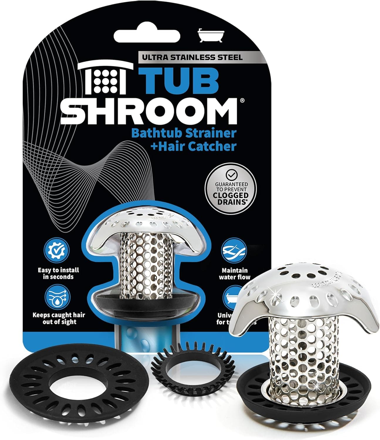TubShroom Ultra Revolutionary Bath Tub Drain Protector Hair Catcher/Strainer/Snare Stainless Steel, Single Pack Stainless Single - Image 2