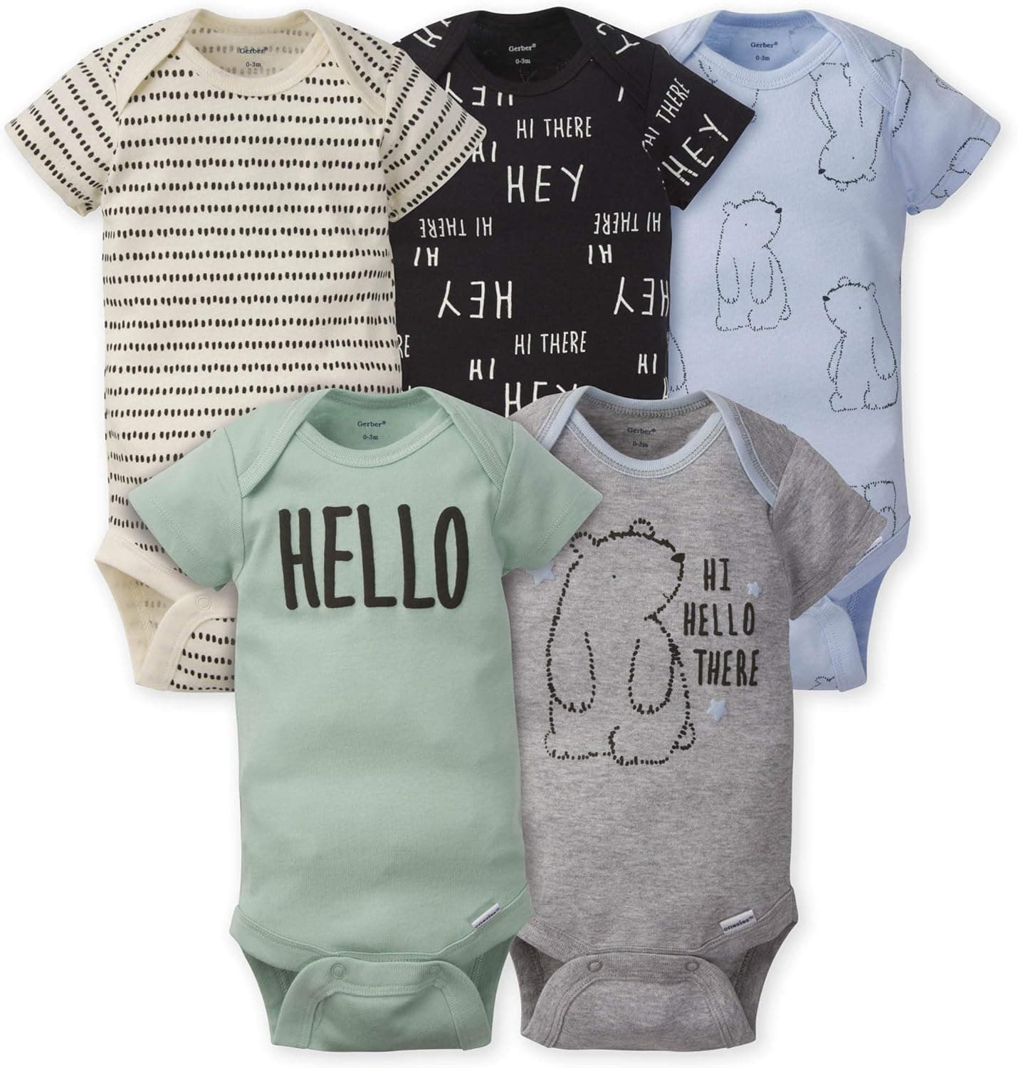Gerber baby-boys 5-pack Short Sleeve Variety Onesies Bodysuits 0-3 Months Hello Bear - Image 2