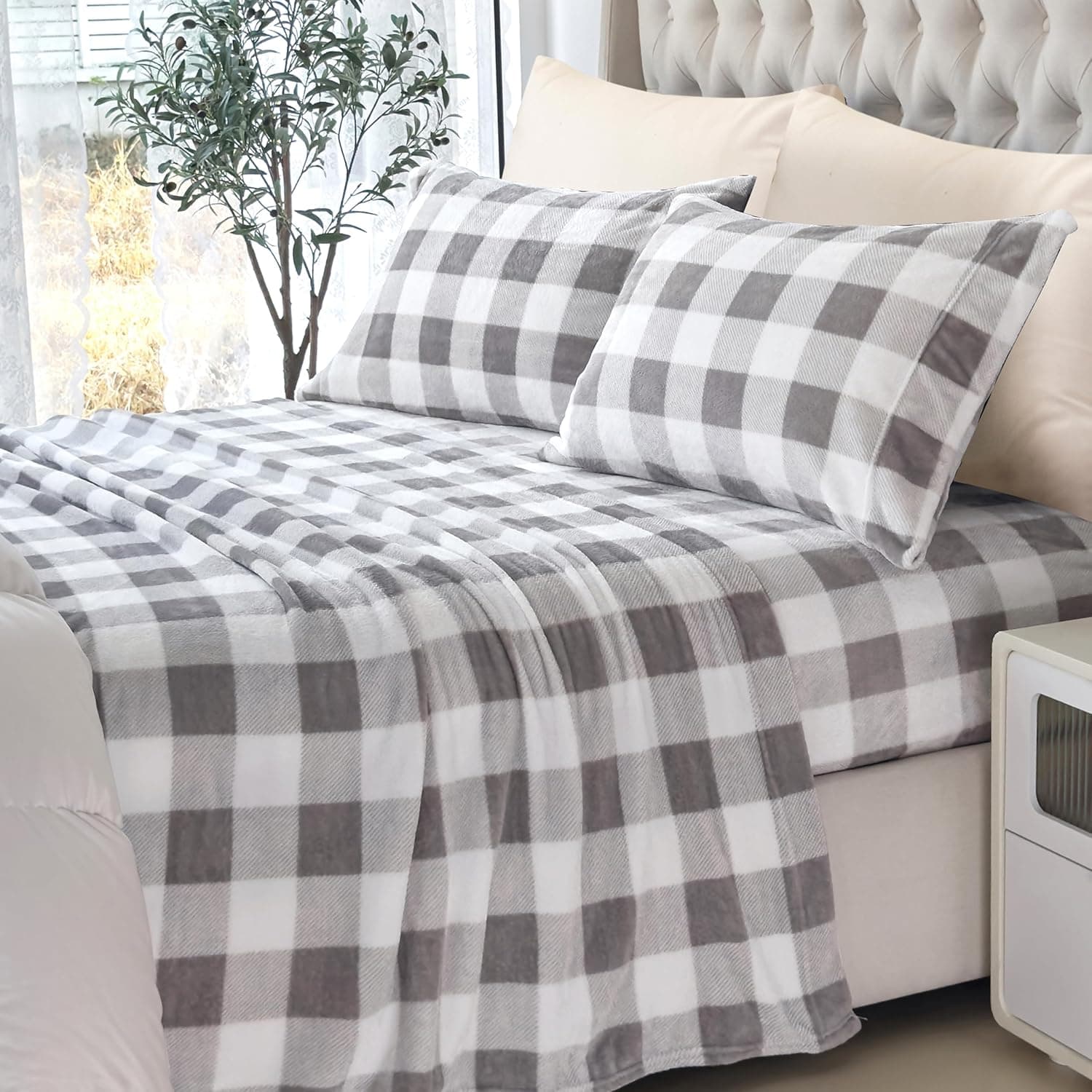 Elegant Comfort Luxuriously Soft 4-Piece Velvet Plush Flannel Sheet Set - Premium Quality - Cozy Warm, Anti-Static, Non Pilling Fuzzy Velvet Flannel Fleece Deep Pocket Sheet Set - Full, Buffalo Gray Buffalo Gray Full - Image 7