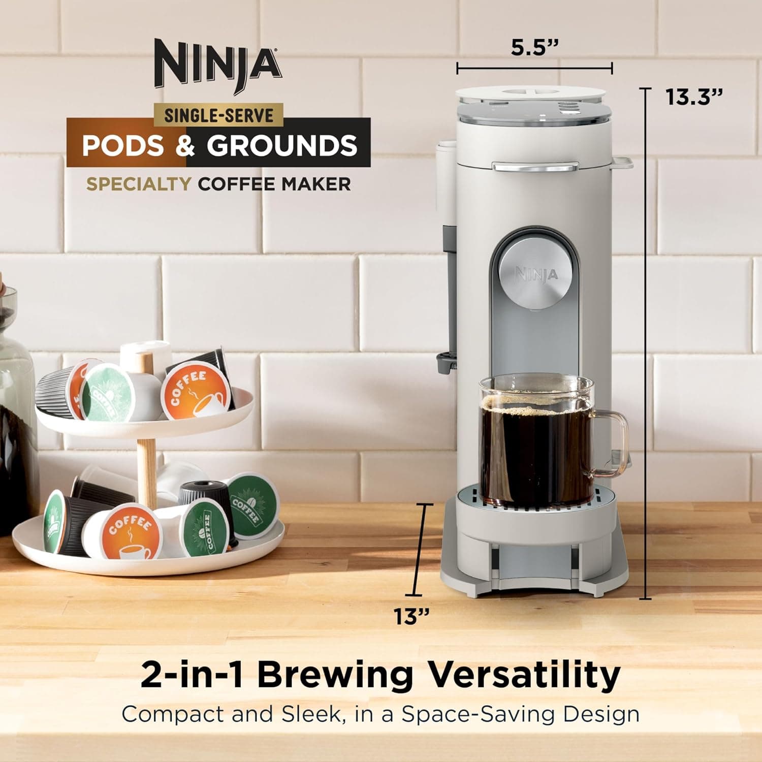 Ninja Pod and Grounds Coffee Maker, K-Cup Compatible, Stone, PB051ST - Image 3