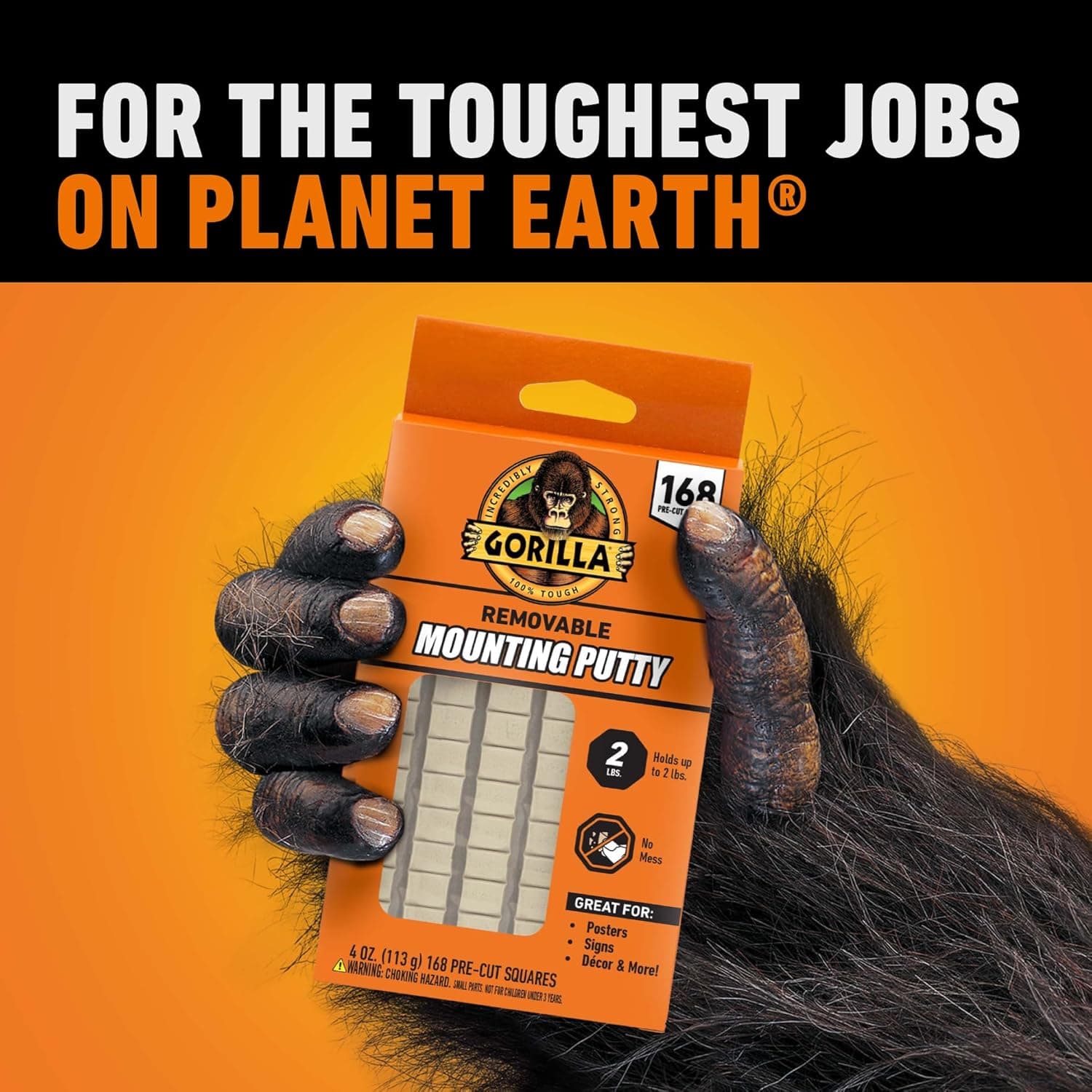 Gorilla Mounting Putty, Natural Tan Color, 168 Pre-Cut Squares (Pack of 1) - Non-Toxic Removable & Repositionable Wall Putty 4 Ounce 1 Pack - Image 8