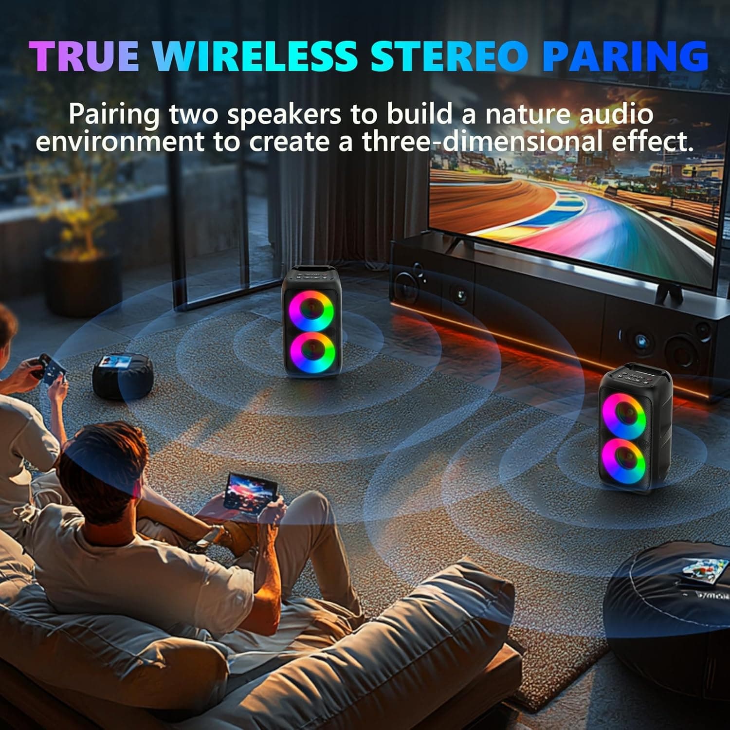 Karaoke Machine, Portable Bluetooth Speaker with 2 Wireless Karaoke Microphones, Karaoke Machine for Adults Kids with PA System,Stage Monitors Support TWS/TF/USB/AUX for Home Party Stage,Xmas Gifts Black - Image 7