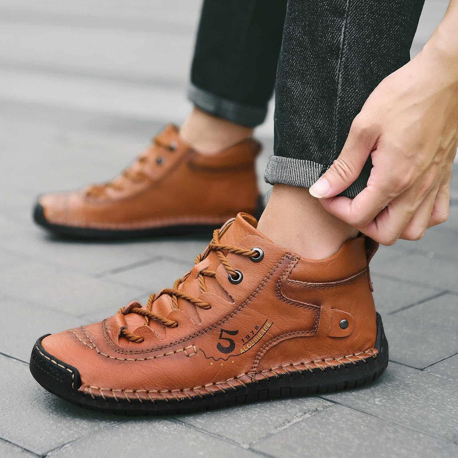 Amazon.com | alcubieree Mens Casual Leather Shoes Ankle Chukka Boots Comfortable Slip On Loafers Walking Driving Shoes | Loafers & Slip-Ons - Image 3