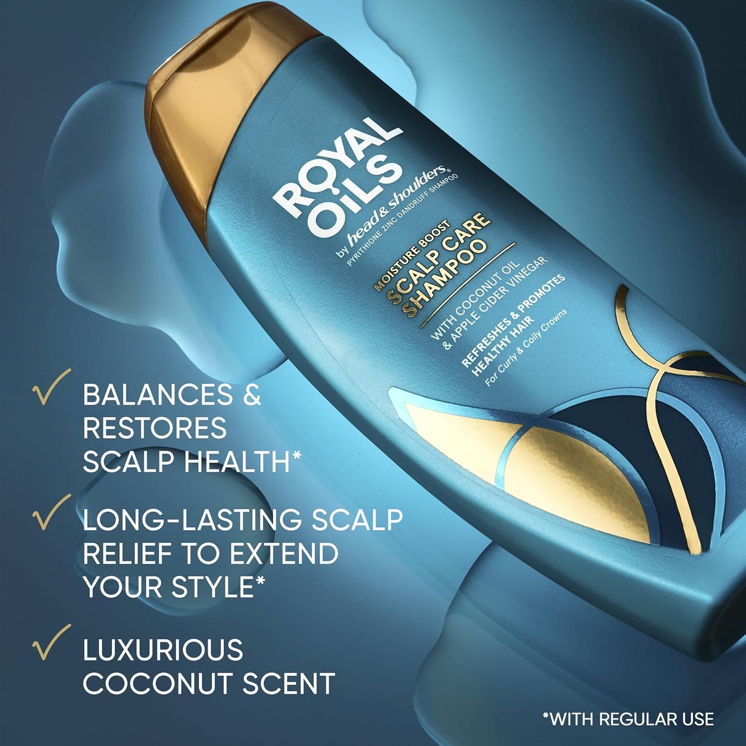 Head & Shoulders Royal Oils Dandruff Shampoo and Conditioner Set, Coconut Oil & Apple Cider Vinegar, Moisture Renewal, Scalp Relief, Curly & Coily Hair, Anti Dandruff, 31.4 Fl Oz Each, 2 Pack Coconut Oil & Apple Cider Vinegar 62.8 Fl Oz (Pack of 1) - Image 3