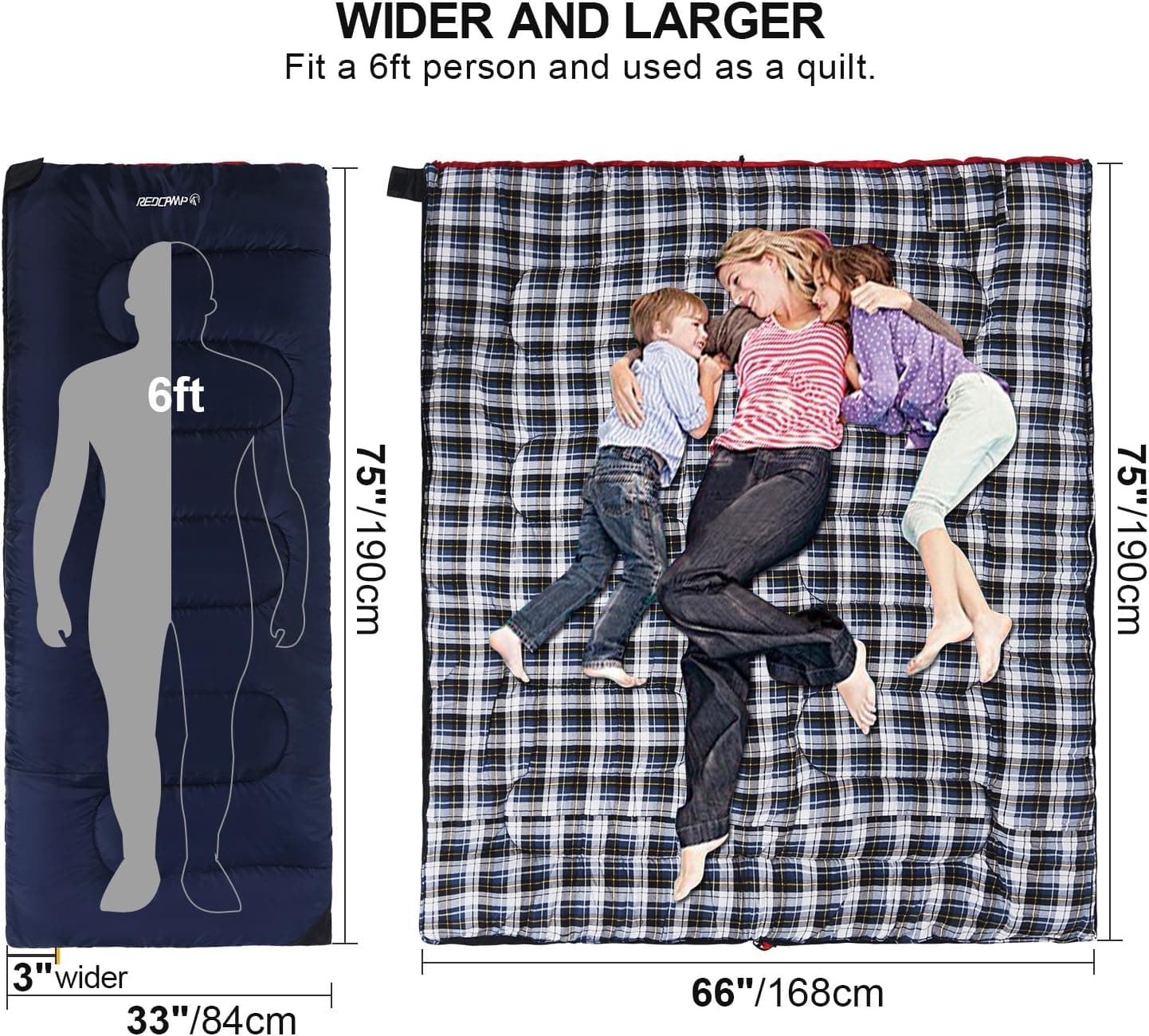 REDCAMP Cotton Flannel Sleeping Bag for Camping Backpacking, Adults Cold Weather Envelope Sleeping Bags with 2/3/4/6lbs Filling Blue with 2lbs Filling - Image 3