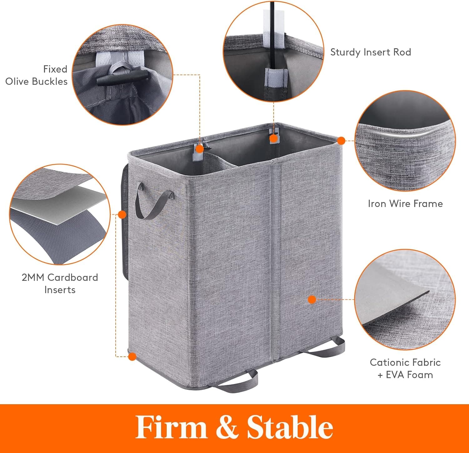 Lifewit Double Laundry Hamper with Lid and Removable Laundry Bags, Large Collapsible 2 Dividers Dirty Clothes Basket with Handles for Bedroom, Laundry Room, Closet, Bathroom, College, 136L Gray Gray 136L - Image 2